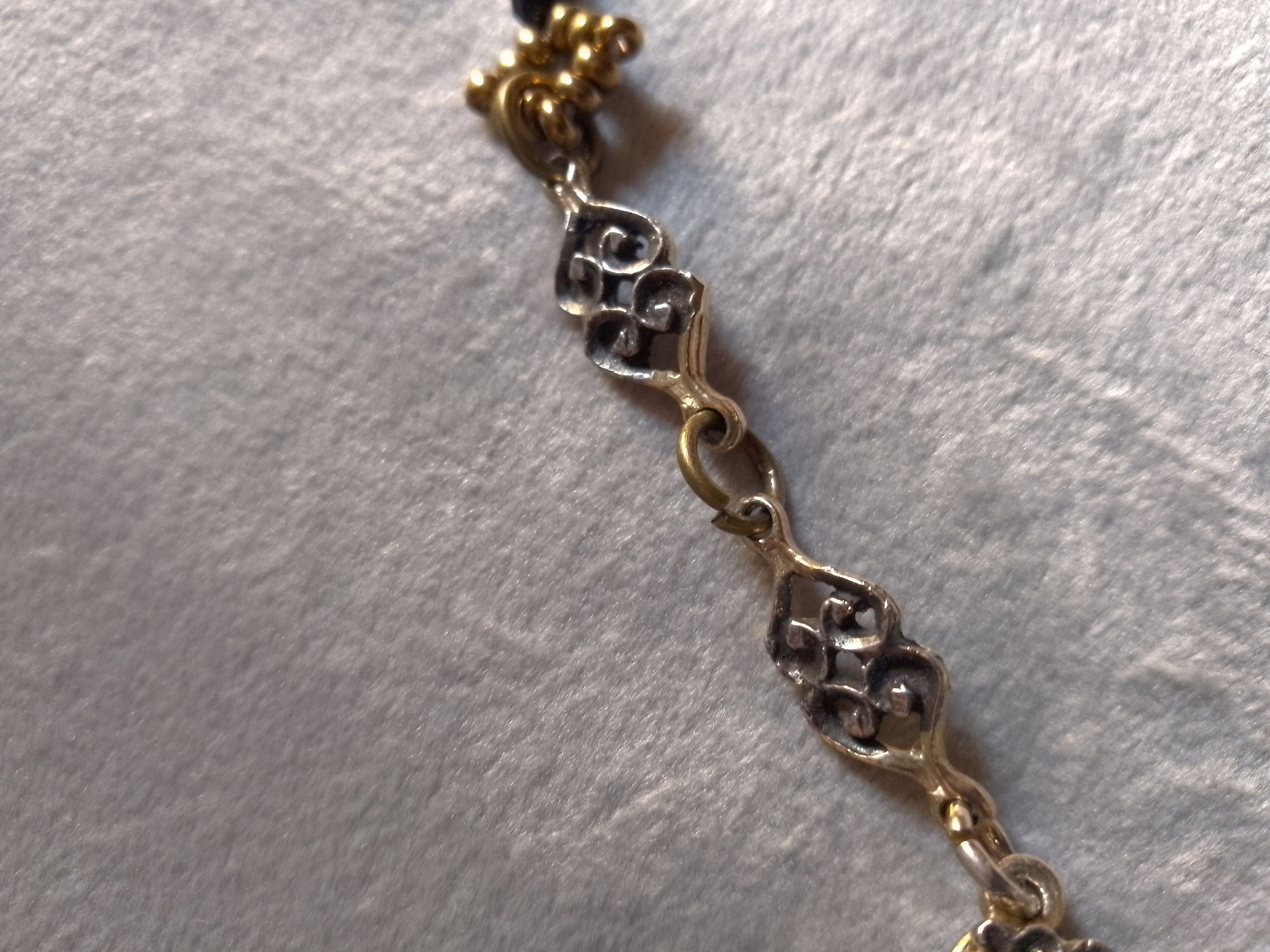 Handmade Vintage necklace Antique brass and eye of tiger gemstones Size ONE SIZE - 5 Thumbnail