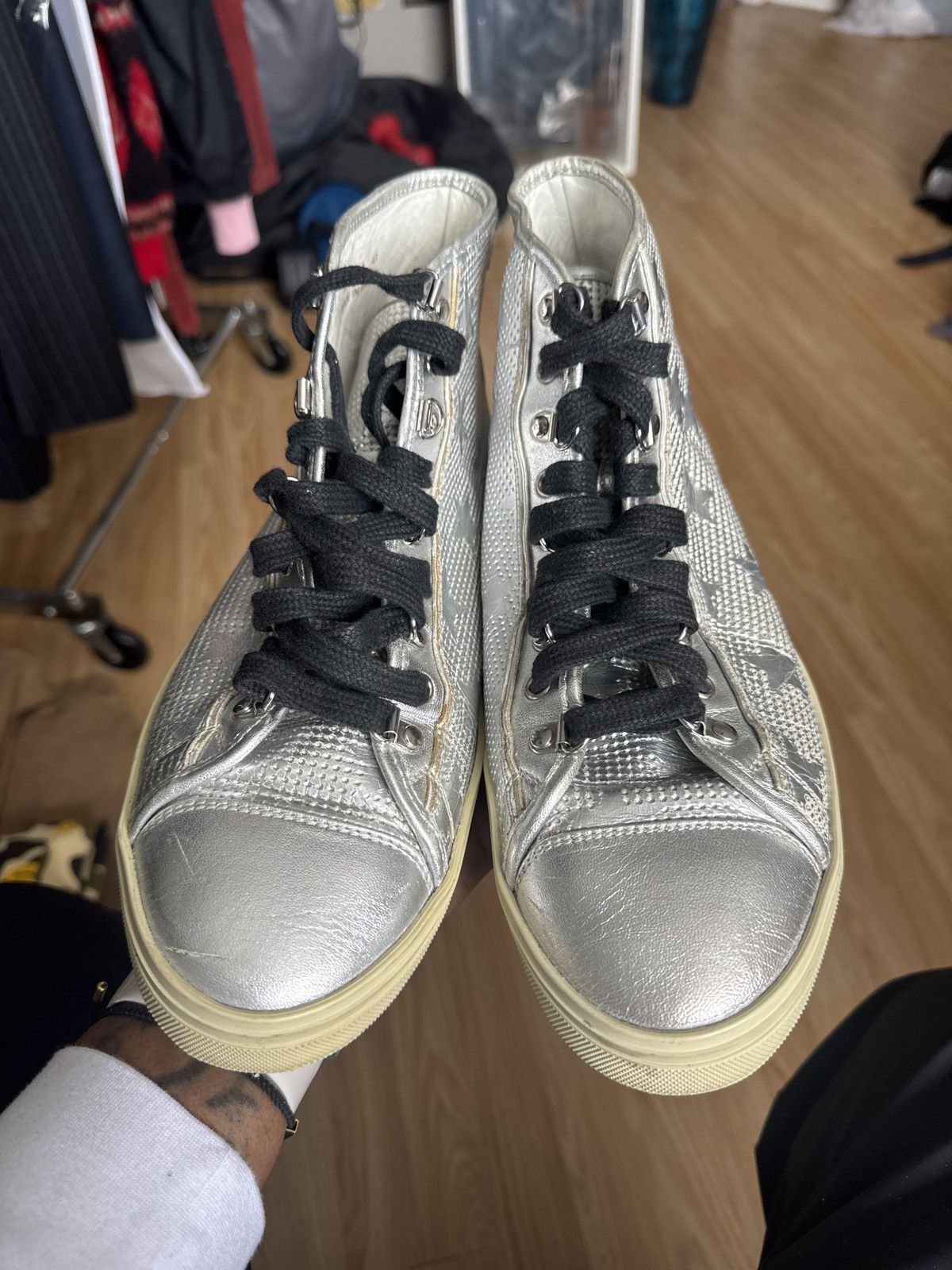 Saint Laurent Paris Saint Laurent Metallic Star Rivington Sneakers Size US 10 / EU 43 - 1 Thumbnail