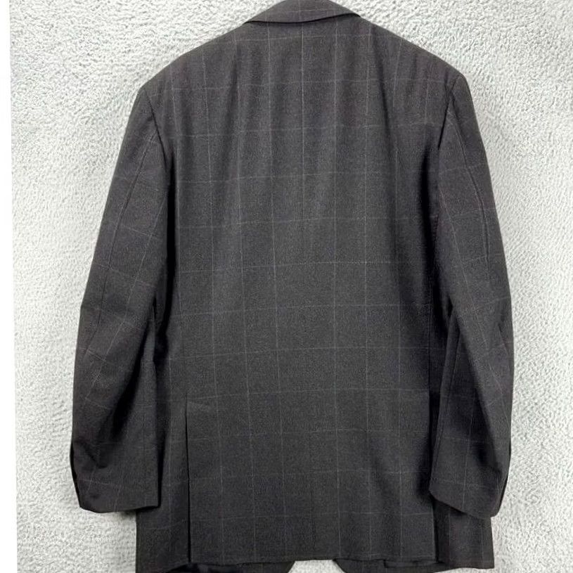 Faconnable Faconnable Blazer Mens 42 US 52 Tailleur Charcoal Grey Window Pane Check Wool Sport Coat Regular Long Sleeve 3 Button Notch Lapel Men Size 42R - 2 Thumbnail