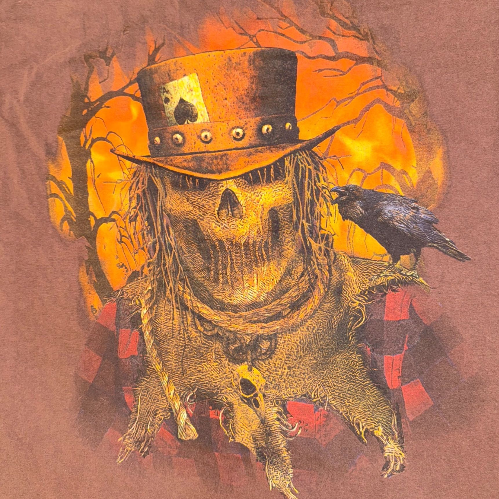 Fruit Of The Loom VINTAGE Y2K Halloween Grunge Scarecrow Brown Graphic Haunted Tshirt - 3XL Size US XXL / EU 58 / 5 - 2 Thumbnail