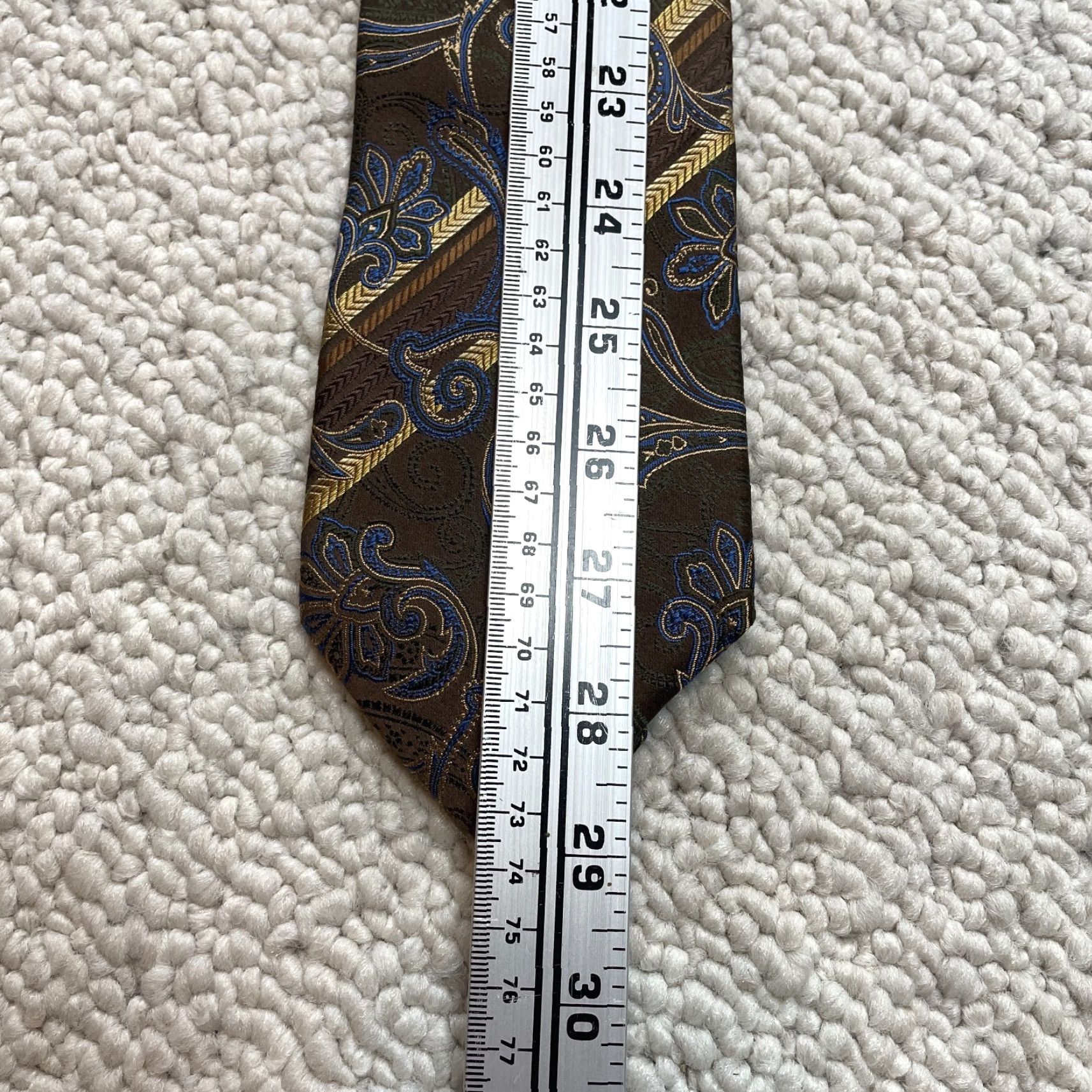 Vintage VINTAGE Santorelli Mens OS Brown Gold Floral Pasiley 100% Silk Designer Classic Necktie Size ONE SIZE - 2 Thumbnail
