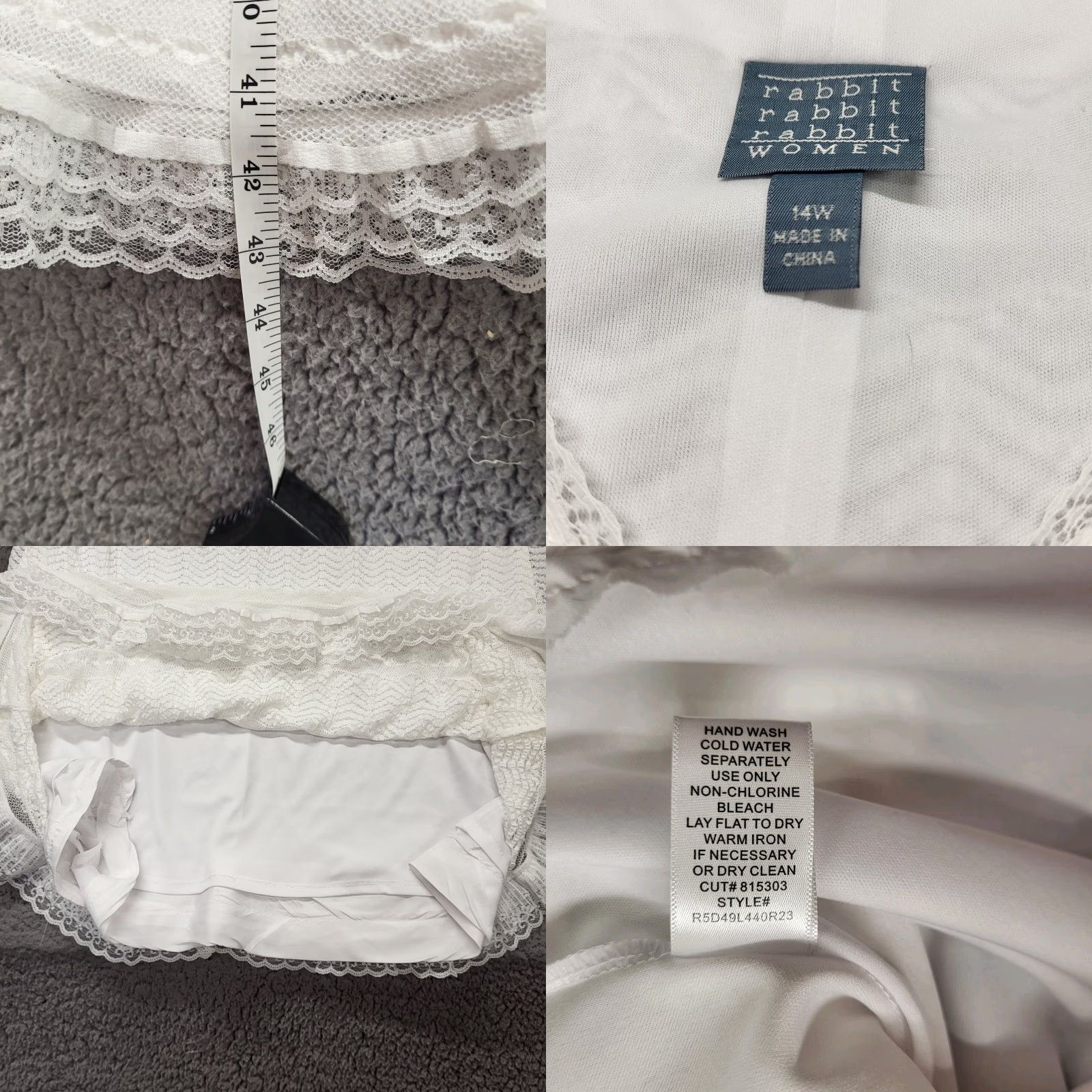 Vintage Rabbit Rabbit Rabbit White Lace Stretch Lined MIDI Dress Wedding Womens 14W Cap Sleeve V-Neck Short Sleeve Size XL / US 12-14 / IT 48-50 - 10 Thumbnail