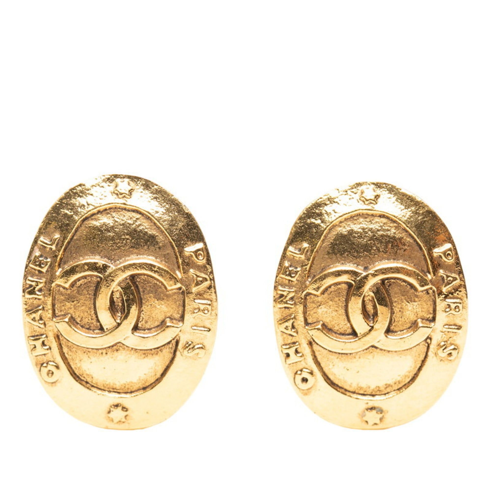 Chanel CHANEL Coco Mark Oval Earrings, Gold Plated, Women's Size ONE SIZE - 1 Thumbnail