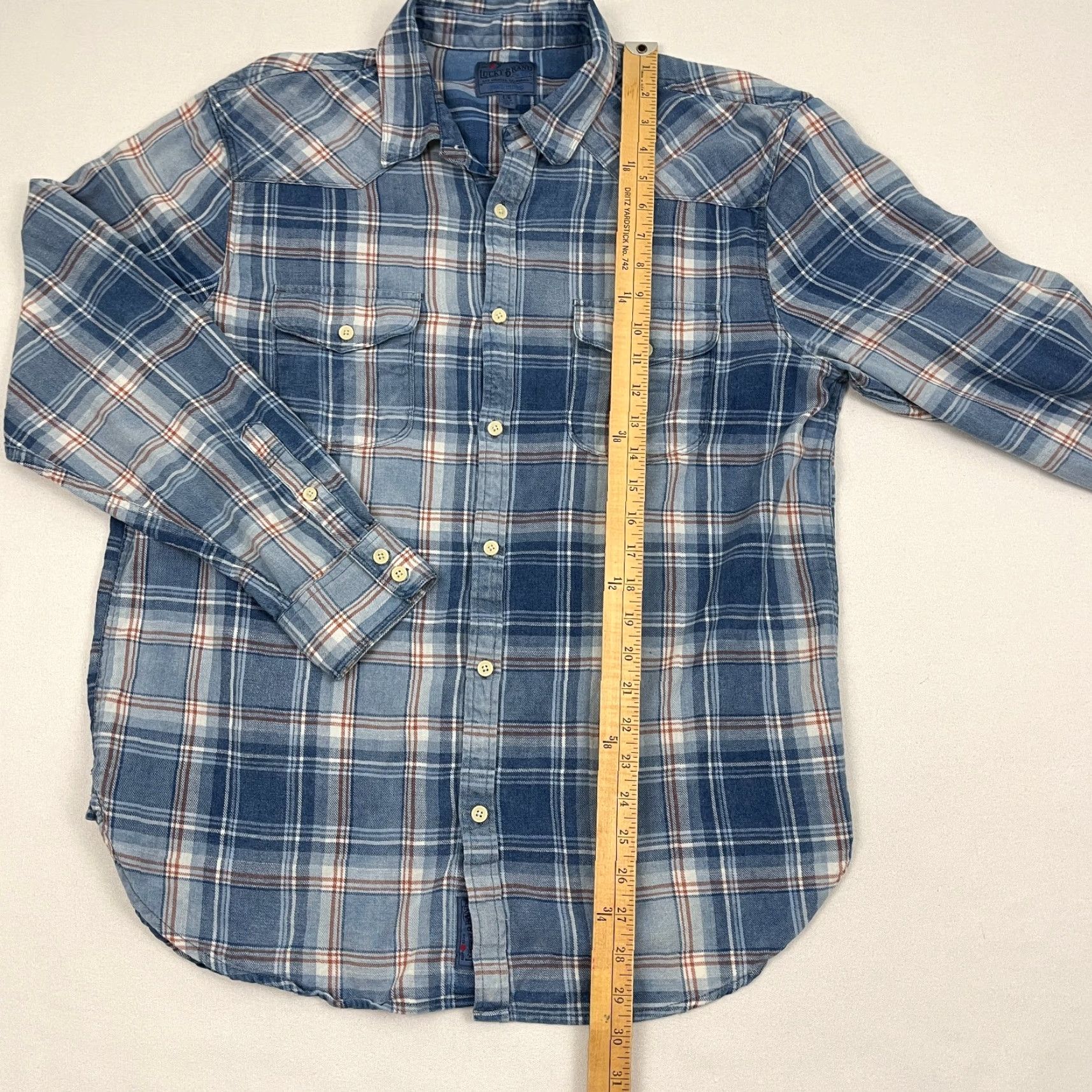 Lucky Brand Lucky Brand Flannel Shirt Mens L True Indigo Blue Workwear Button Up Twin Pocket Shirt Mens L Blue Plaid Casual Workwear Vintage No Size US L / EU 52-54 / 3 - 5 Thumbnail
