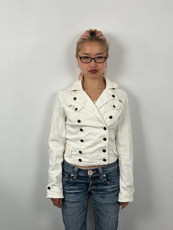 Vintage 2000s Plein Sud White Double-Breasted Officer Jacket Size S / US 4 / IT 40 - 2 Thumbnail