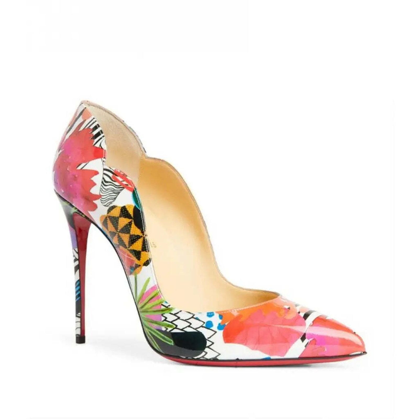 Christian Louboutin Hot Chick 100 Patent Sapeur Black Multicolor Heel Pump 37.5 Size US 7.5 / IT 37.5 - 5 Thumbnail