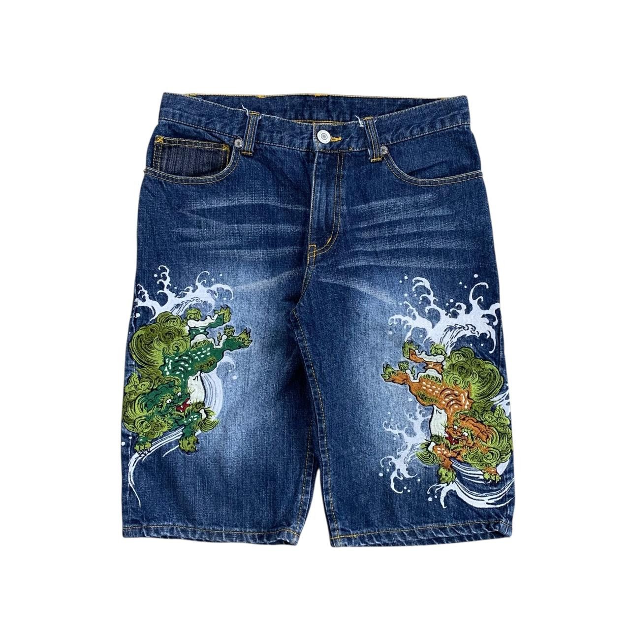 Karakuri Tamashii Naminoritatsujin Karakuri Embroidered Denim Pants Size US 32 / EU 48 - 1 Thumbnail
