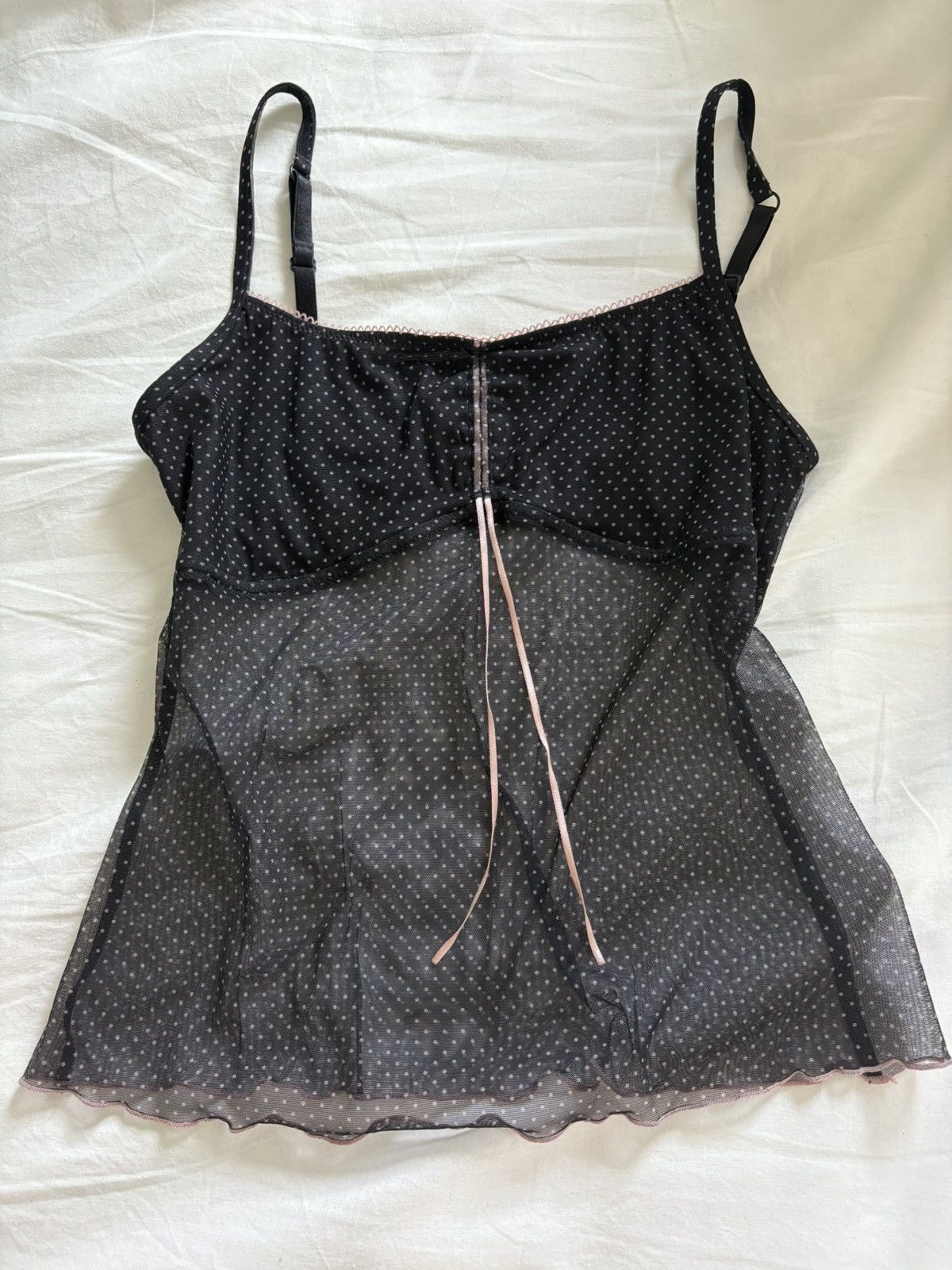 Vintage Vintage Navy and Pink Polka Dot Mesh Cami Top Size XS / US 0-2 / IT 36-38 - 3 Thumbnail