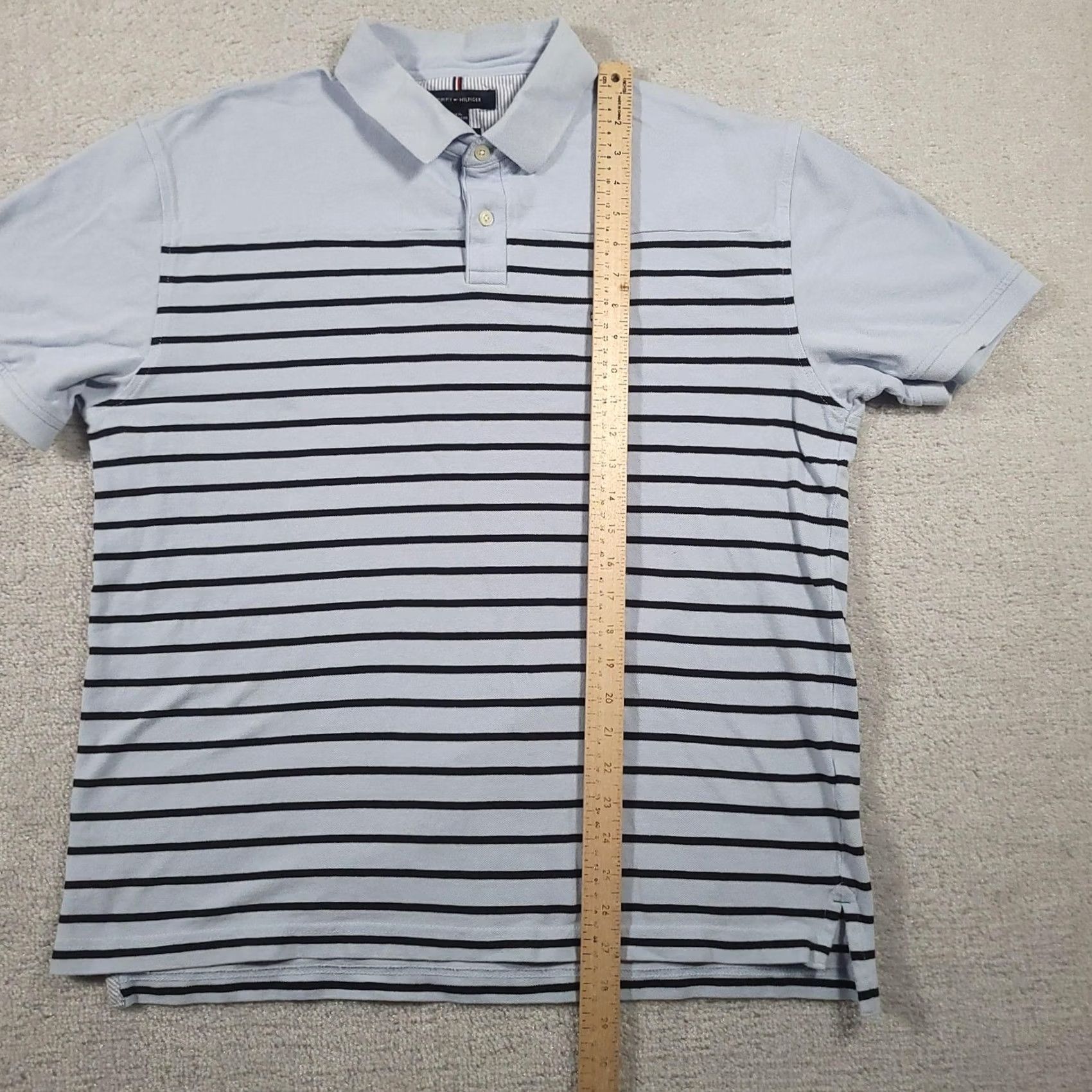 Tommy Hilfiger Tommy Hilfiger Polo Shirt Mens 2XL Light Blue Navy Striped Regular Fit Pique Size US XXL / EU 58 / 5 - 6 Thumbnail