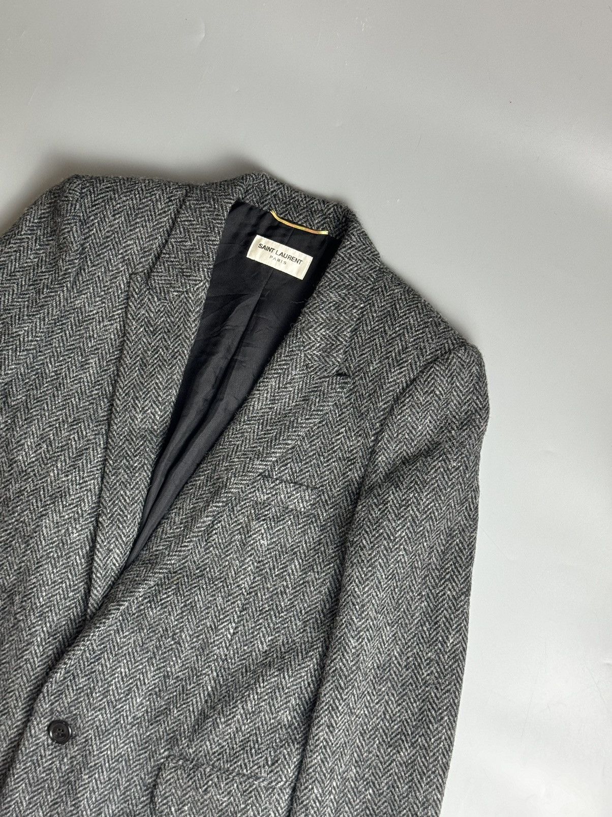 Hedi Slimane × Saint Laurent Paris Saint Laurent Wool Tweed Herringbone 1B Tailored Jacket Size 36R - 3 Thumbnail