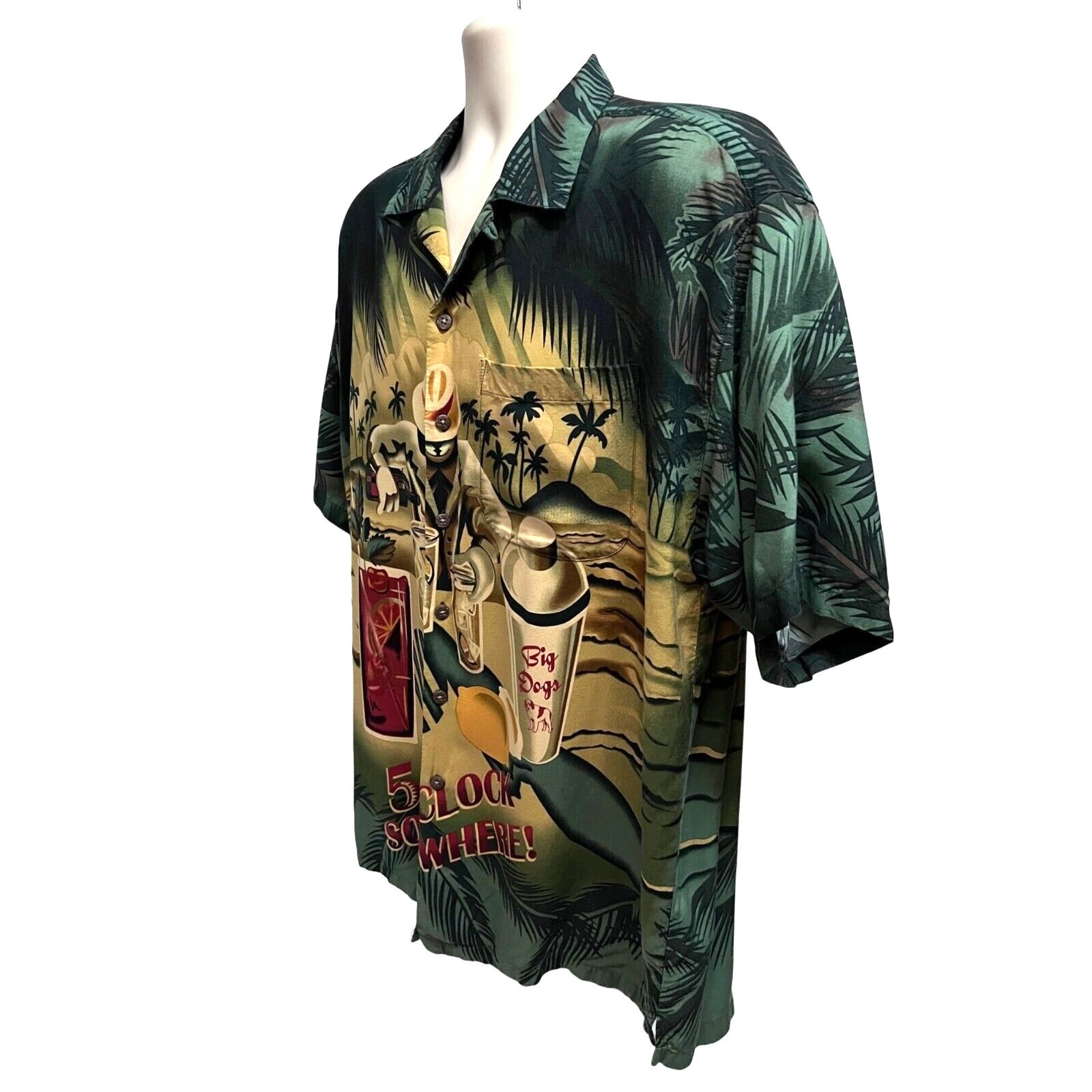 Big Dogs Big Dogs Green Hawaiian Vintage Button Up Shirt 3X Pocket Size US XXL / EU 58 / 5 - 3 Thumbnail