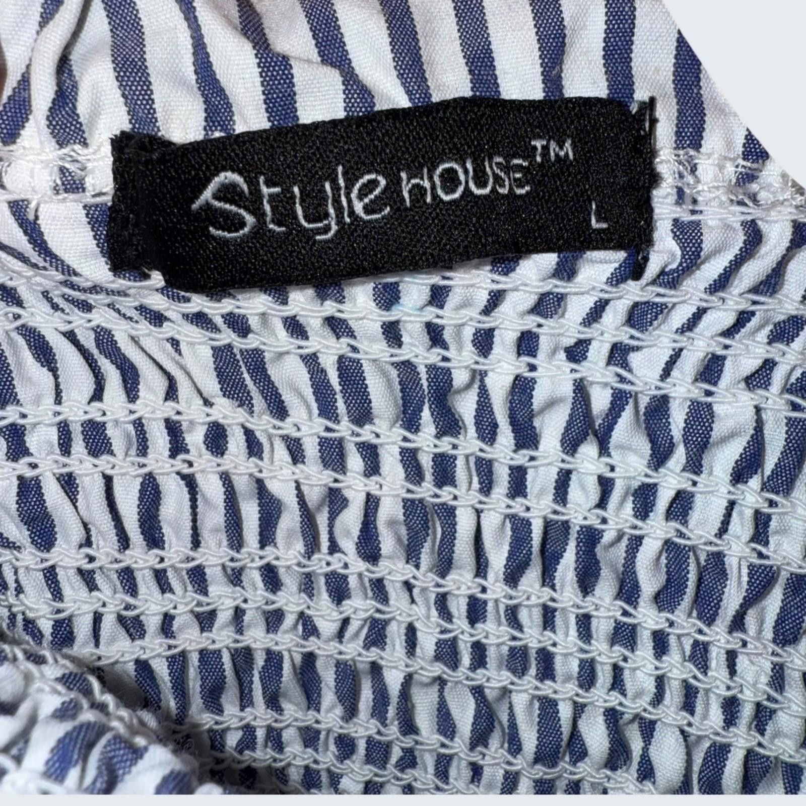 Other Style House Womens Blue White Striped Smocked Peplum Tie L Size L / US 10 / IT 46 - 4 Thumbnail