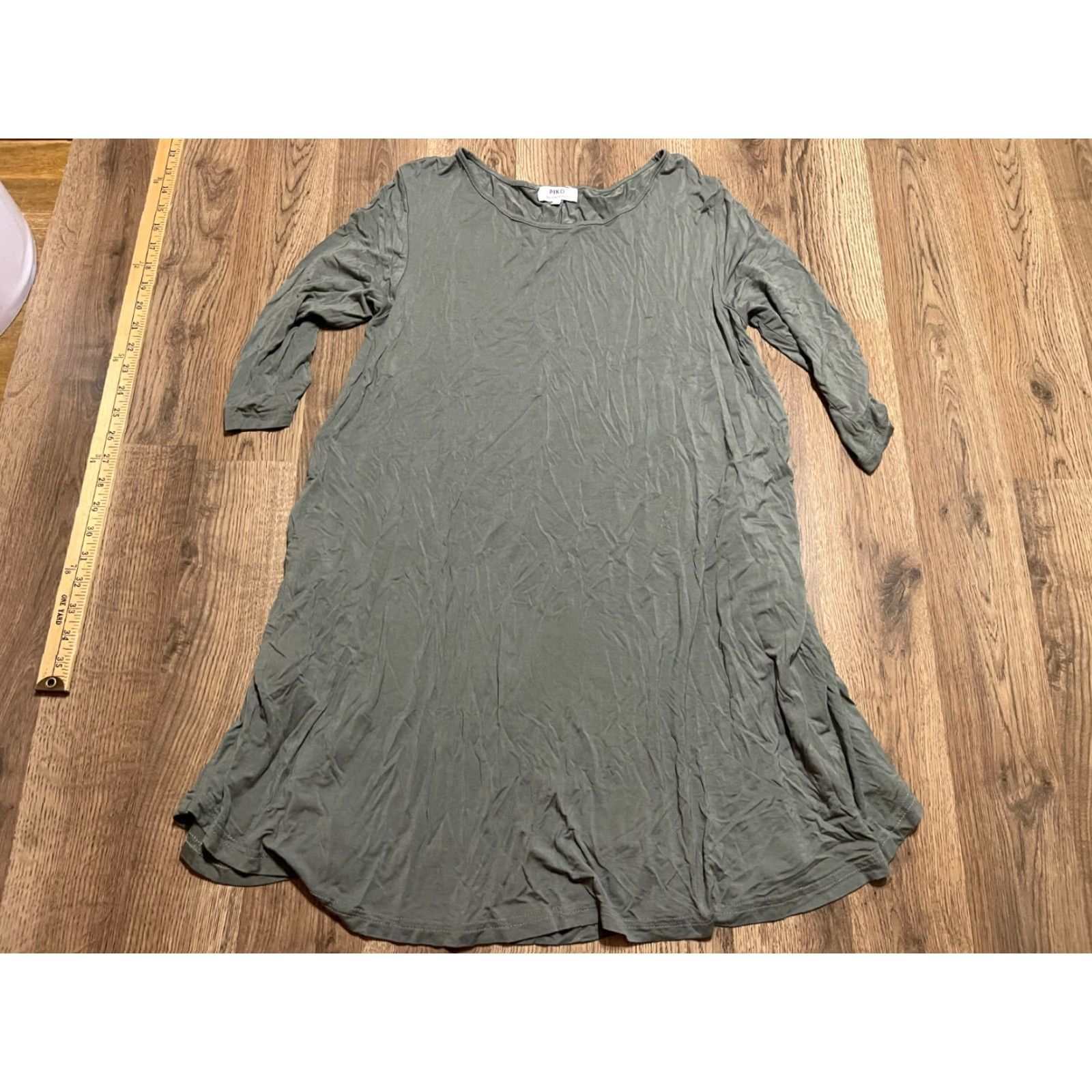 Vintage PIKO Dress Shirt Dress, Women's Size M, Green 3/4 Sleeve Knee Length, Pullover, Solid, Casual, Regular, Women, Spring/Summer/Fall Size M / US 6-8 / IT 42-44 - 2 Thumbnail