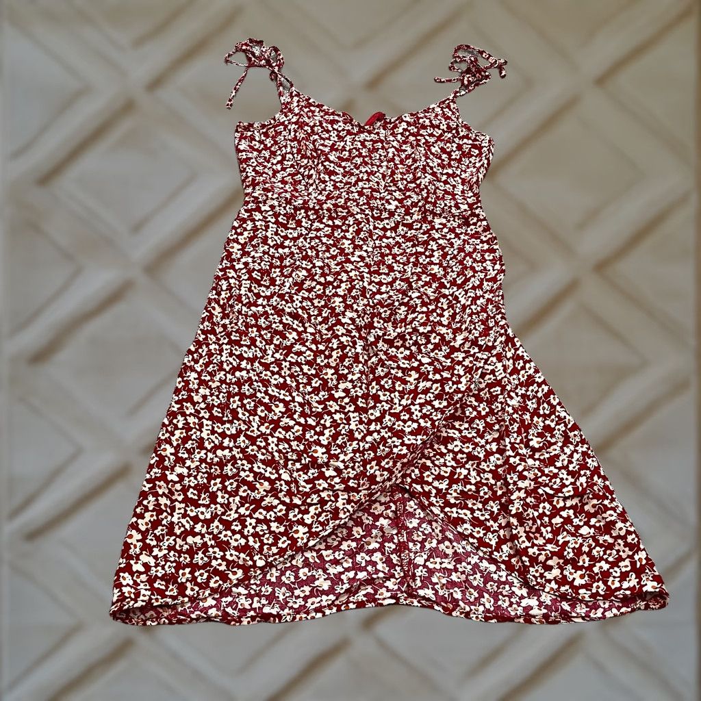 Vintage Umbranded Sundress Juniors 7 Red Floral Sleeveless Tank Midi Soft Rayon Jersey Dress Size M / US 6-8 / IT 42-44 - 1 Thumbnail