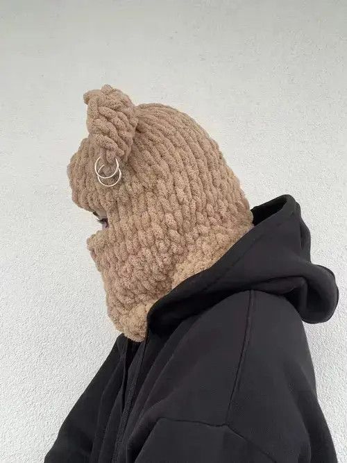 Other Bear ski mask . Winter balaclava . Ears hat knitted handmade Size ONE SIZE - 2 Thumbnail