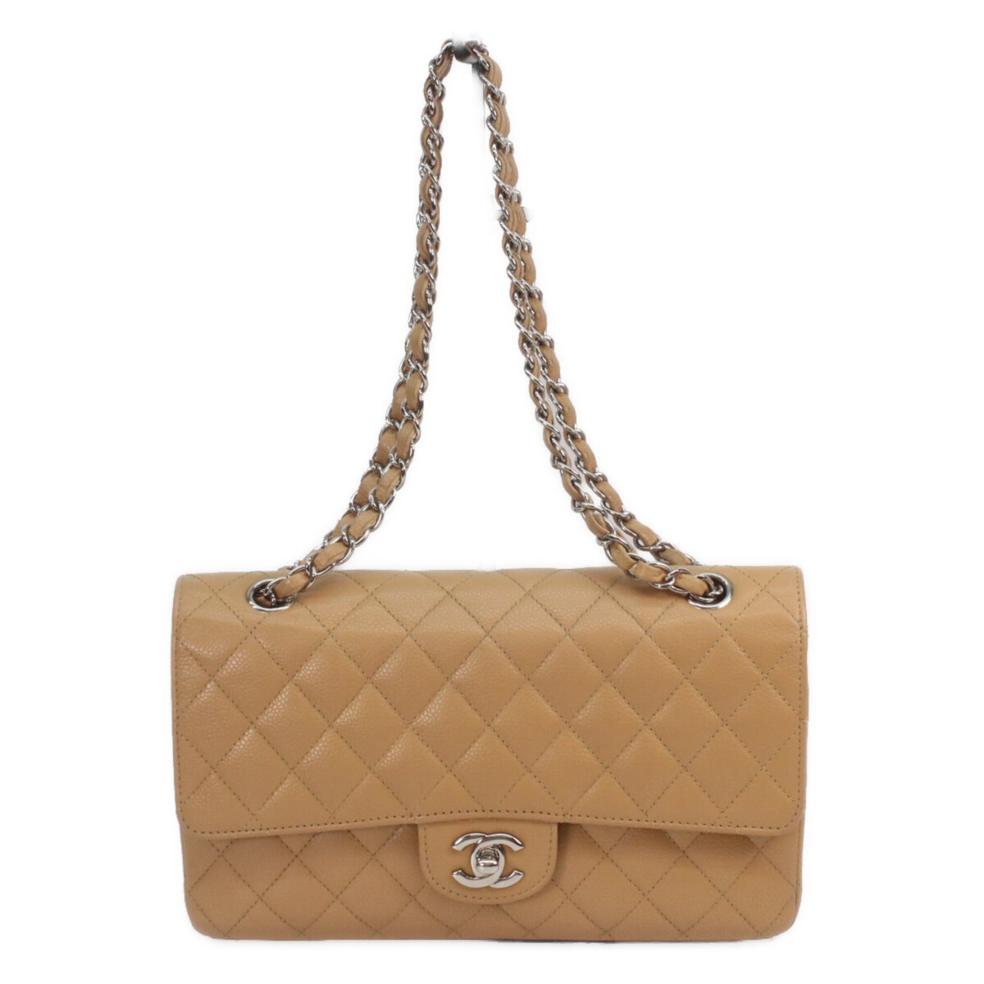 Chanel CHANEL A01112 Beige Caviar Leather Matelassé 25 Shoulder Bag with Silver Hardware (Women's) Size ONE SIZE - 1 Thumbnail
