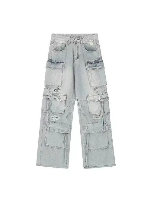 Japanese Brand × Jean Retro heavy industry beggar ripped workwear wide leg jeans Size US 32 / EU 48 - 2 Thumbnail