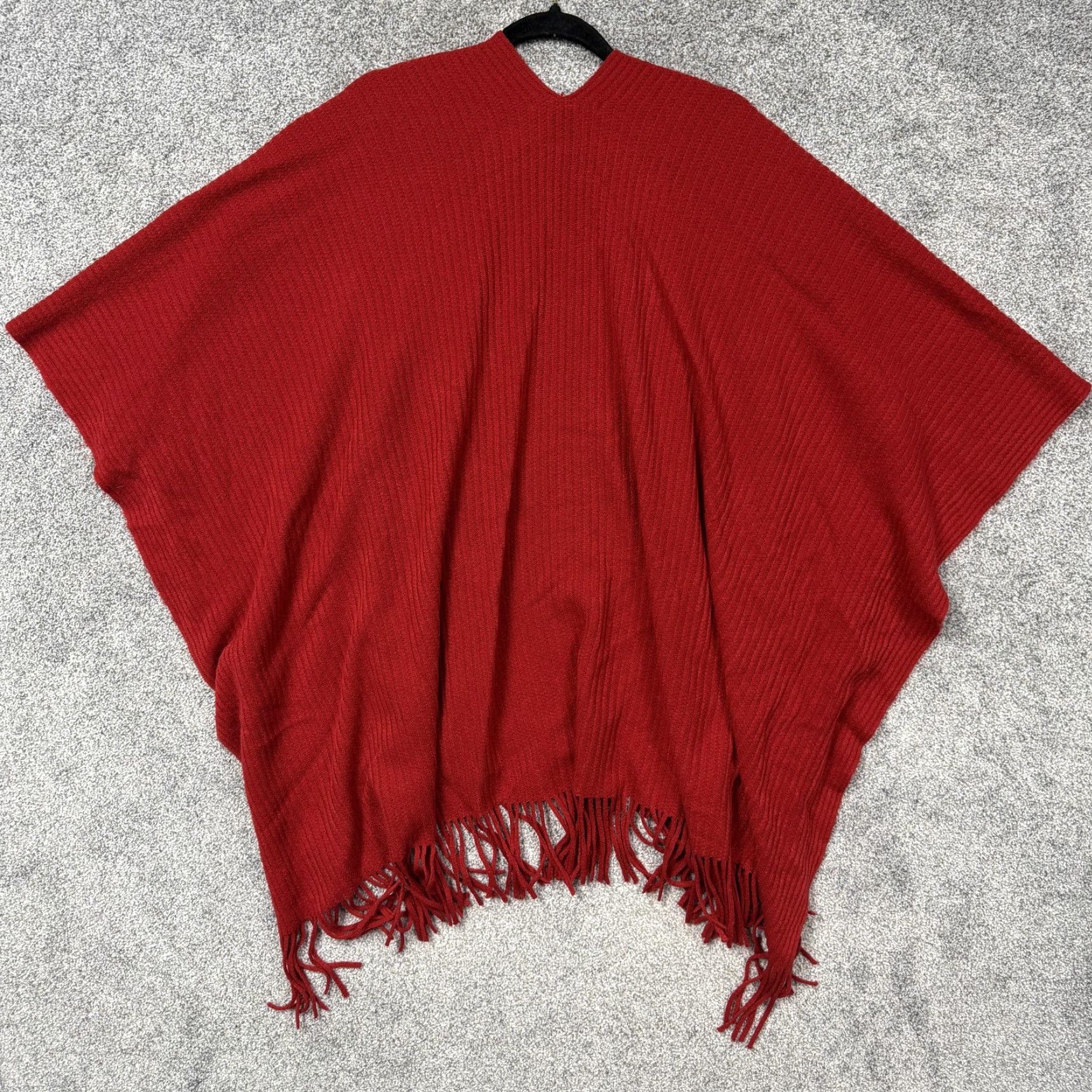 Vintage Cejon Cape Sweater One Size Red Open Front VNeck Fringe Boho Cozy Cape Knit Kimono Sleeve Bohemian Women's Sweater Casual Fall Winter OSFM Size ONE SIZE - 6 Thumbnail