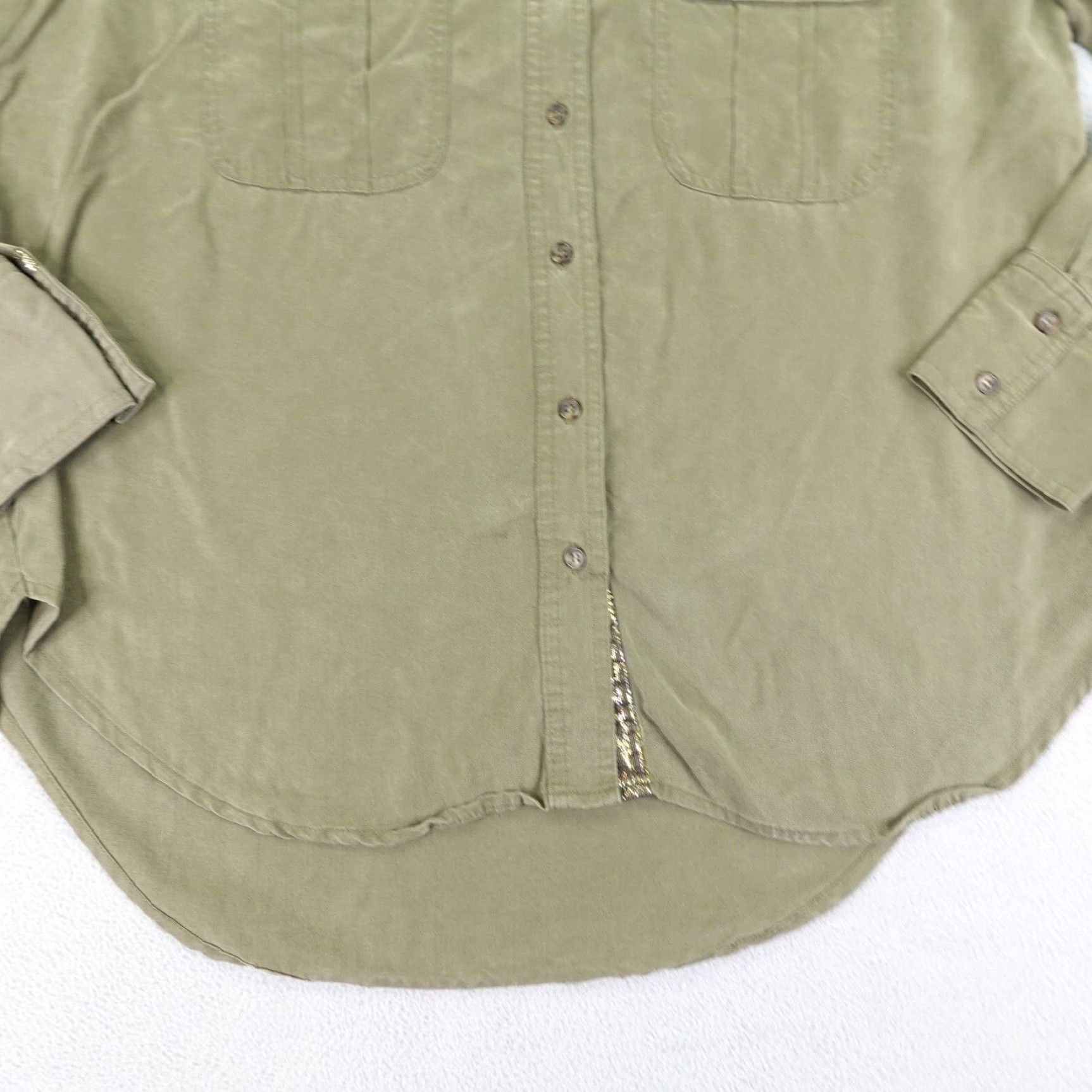 Free People VINTAGE Free People Button-Up Shirt Womens Small Green Long Sleeve Collared Casual Top Size S / US 4 / IT 40 - 4 Thumbnail