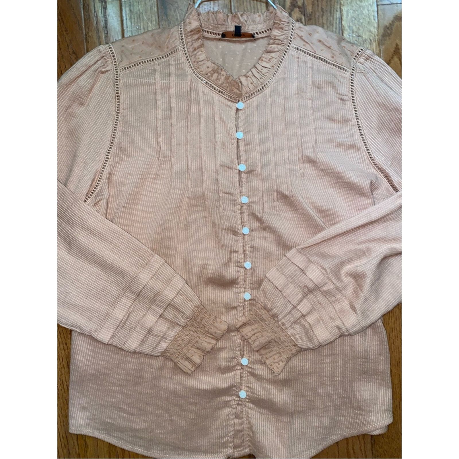 Quince Quince $158 Organic Textured Cotton Peasant Blouse Large EUC Size L / US 10 / IT 46 - 1 Thumbnail