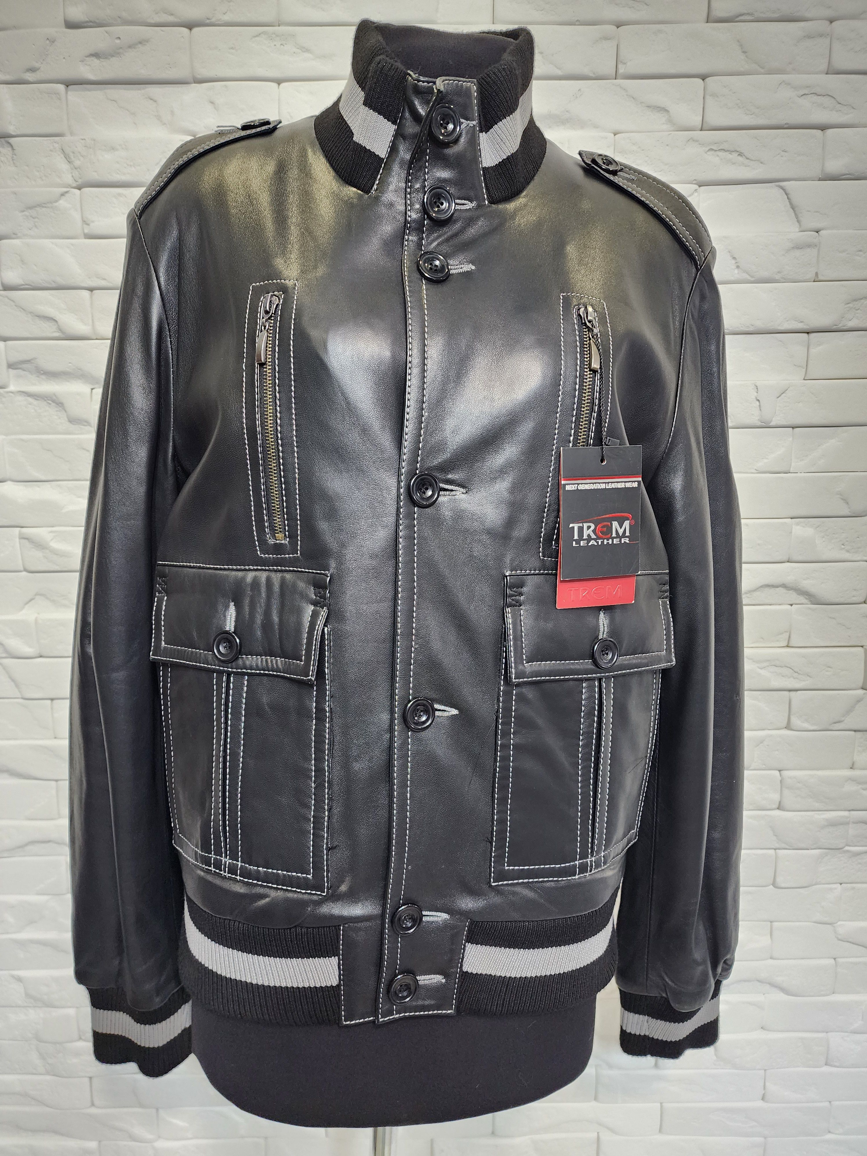 Genuine Leather Men's Black Genuine Leather Jacket: Buttoned Pockets Size US L / EU 52-54 / 3 - 6 Thumbnail