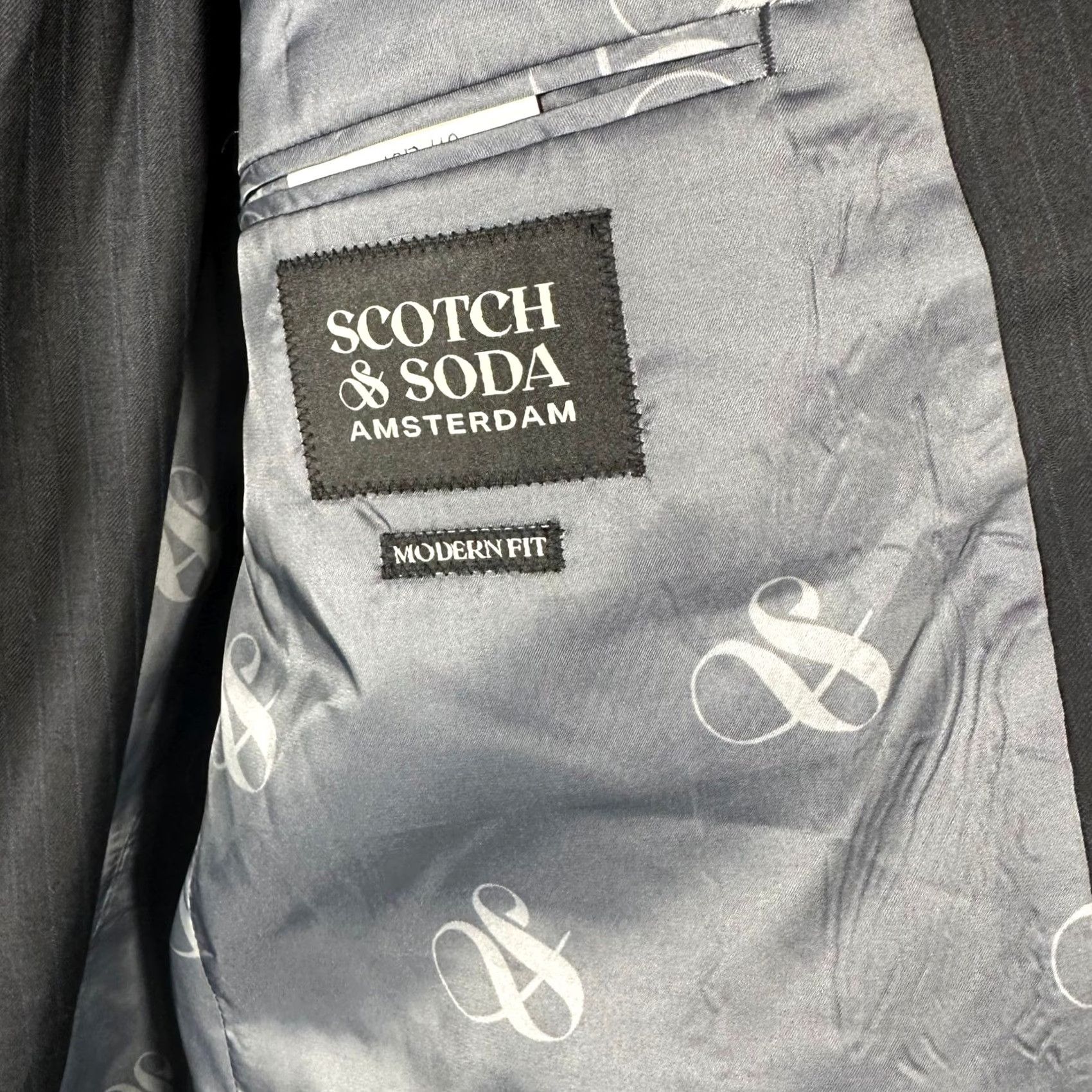 Scotch & Soda Scotch & Soda Amsterdam Mens 48R Wool Suit Modern Fit Pinstripe Black 2pc Size 48R - 5 Thumbnail
