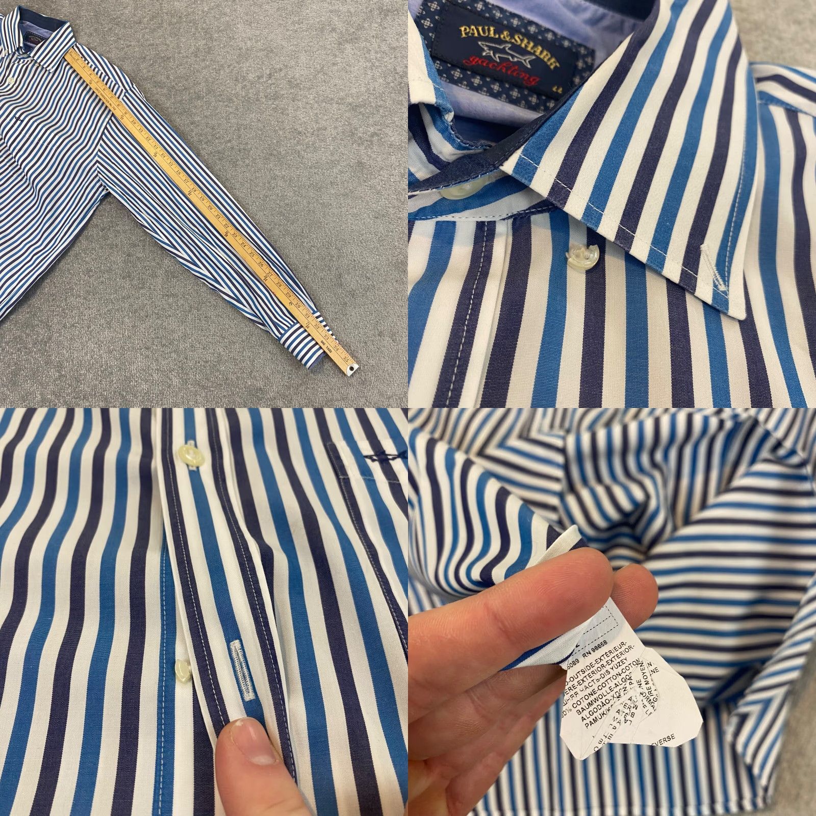Paul & Shark PAUL & SHARK Yachting Shirt Mens 44 Blue White Striped Button-Down Dress Top L/S Size US XXL / EU 58 / 5 - 8 Thumbnail