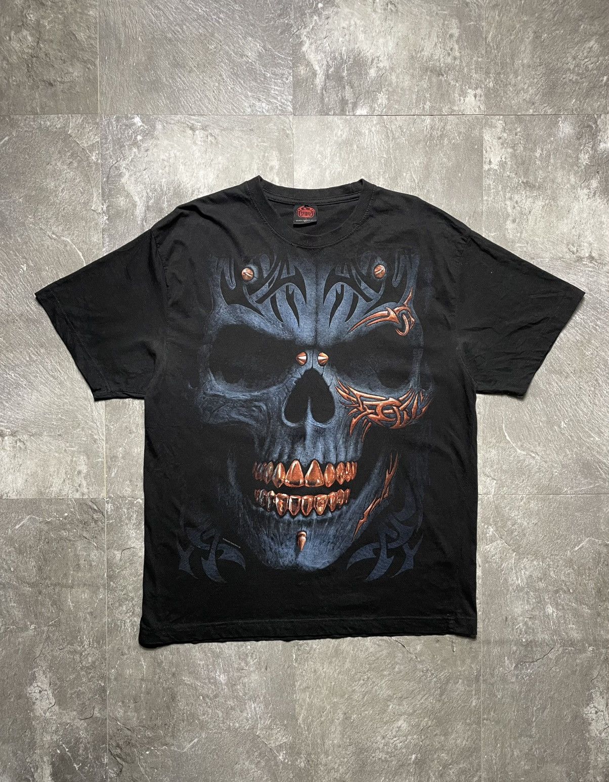 Vintage Vintage Spiral Big Skull Graphic Tee Skeleton Y2k Size US XL / EU 56 / 4 - 1 Thumbnail