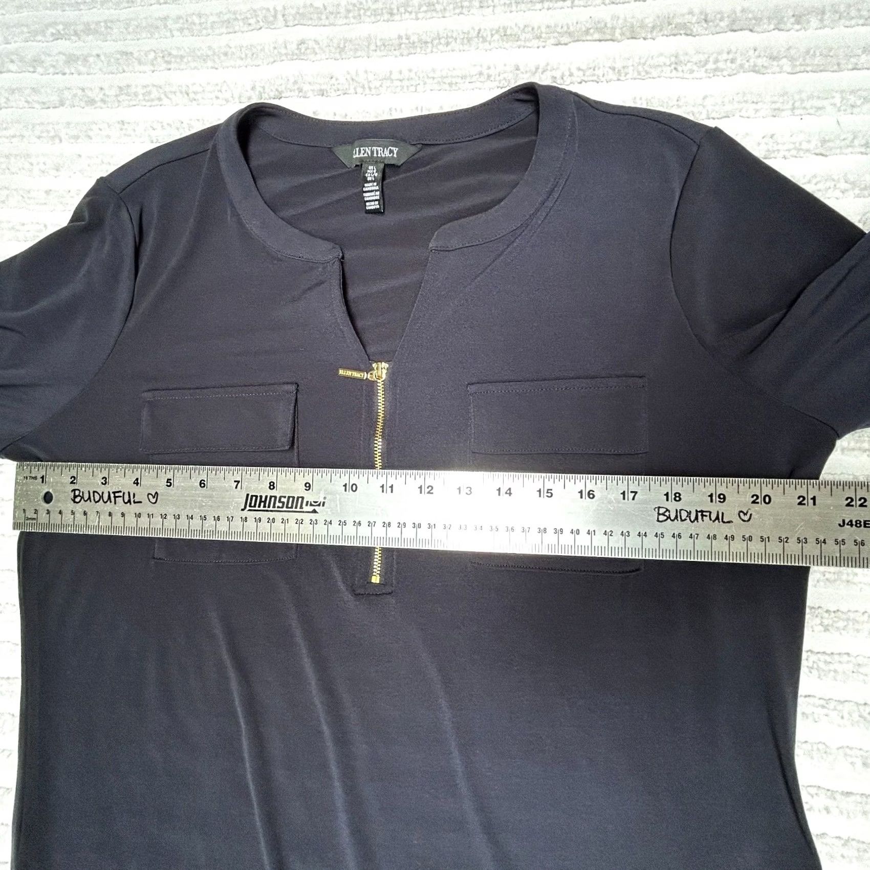 Ellen Tracy ELLEN TRACY Women's 3/4 Sleeve Zip Front Utility Top Navy Large New Size L / US 10 / IT 46 - 5 Thumbnail