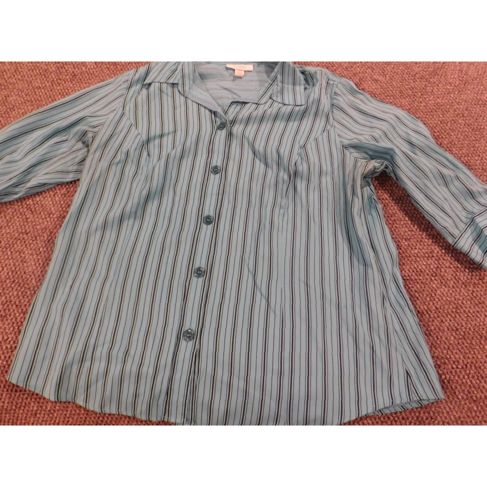 Vintage Dressbarn Button-Up Shirt Womens 20W Plus Blue Striped Long Sleeve Collared Pullover Casual Stretch Classic blue 20W Womens Size 3XL / US 20-22 - 4 Thumbnail