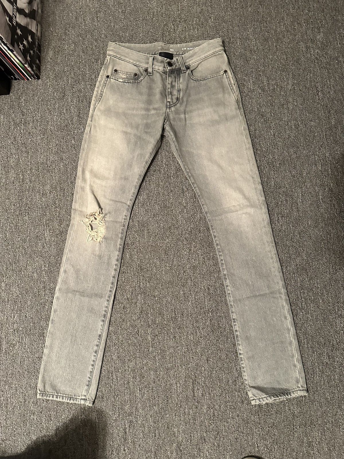 Saint Laurent Paris Dirty Light Grey Distressed Surf Denim