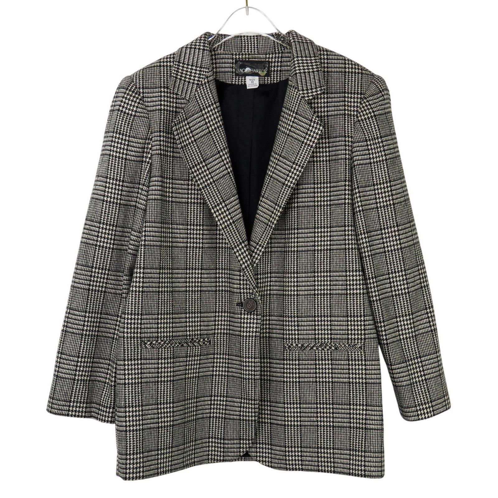 Vintage 90s Vintage Black & White Houndstooth Wool Blazer Jacket 10 Size L / US 10 / IT 46 - 6 Thumbnail