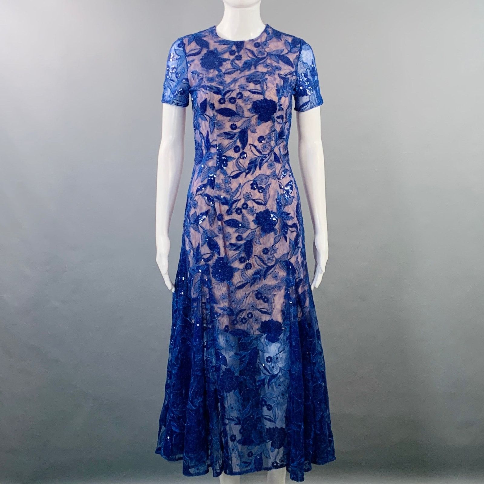 Other COSTARELLOS Blue Nude Lace Short Sleeve Cocktail Dress Size XS / US 0-2 / IT 36-38 - 1 Thumbnail