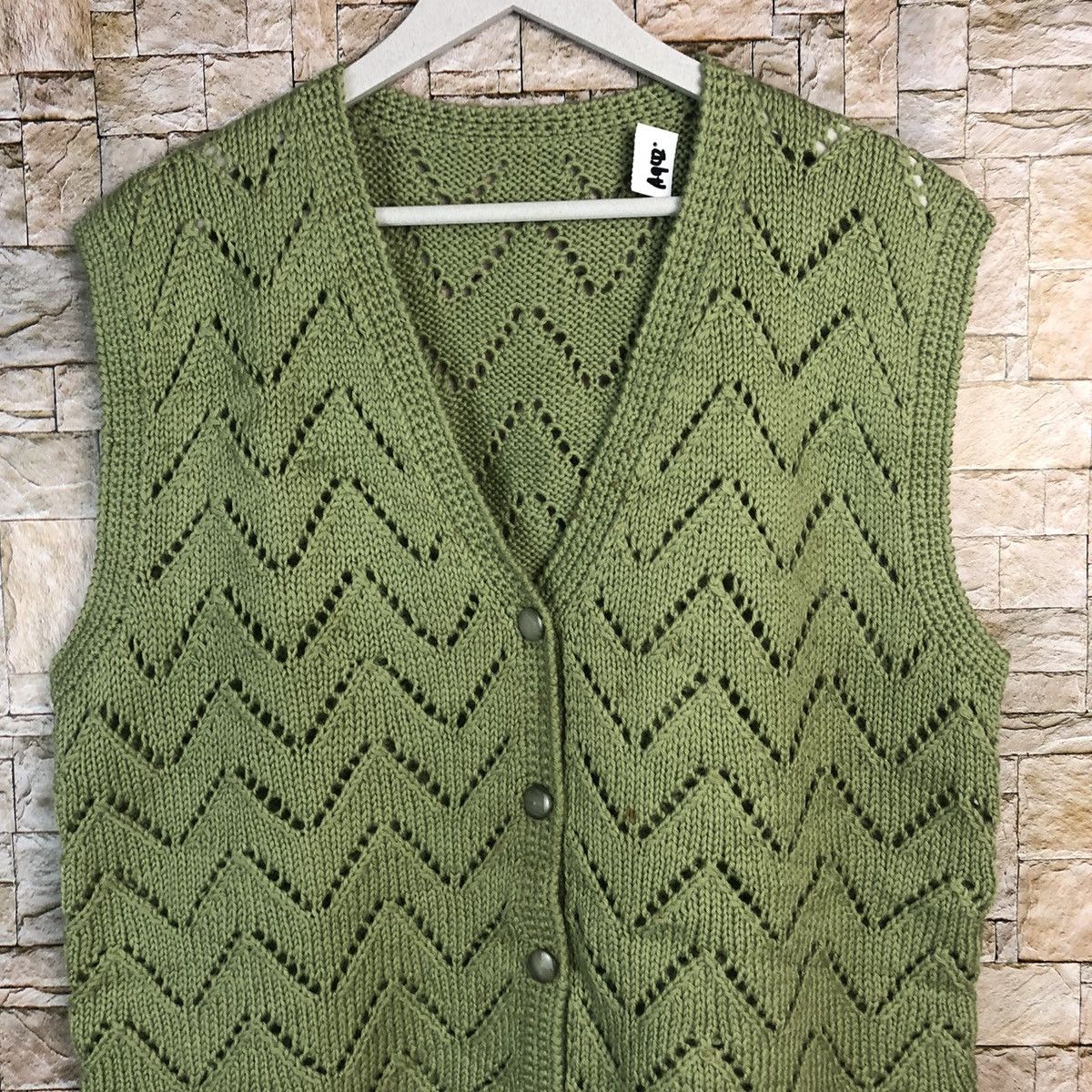 Homespun Knitwear × Japanese Brand × Vintage Japanese Brand Green Vest vintage crochet #A942 Size M / US 6-8 / IT 42-44 - 5 Thumbnail
