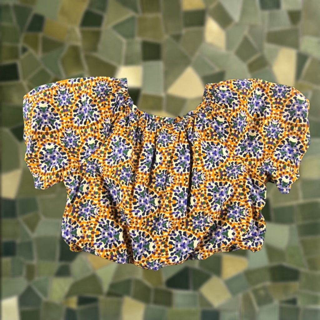 Vintage Jennifer & Grace Cotton Green Abstract Short Sleeve Crop Blouse L Womens Size L / US 10 / IT 46 - 1 Thumbnail