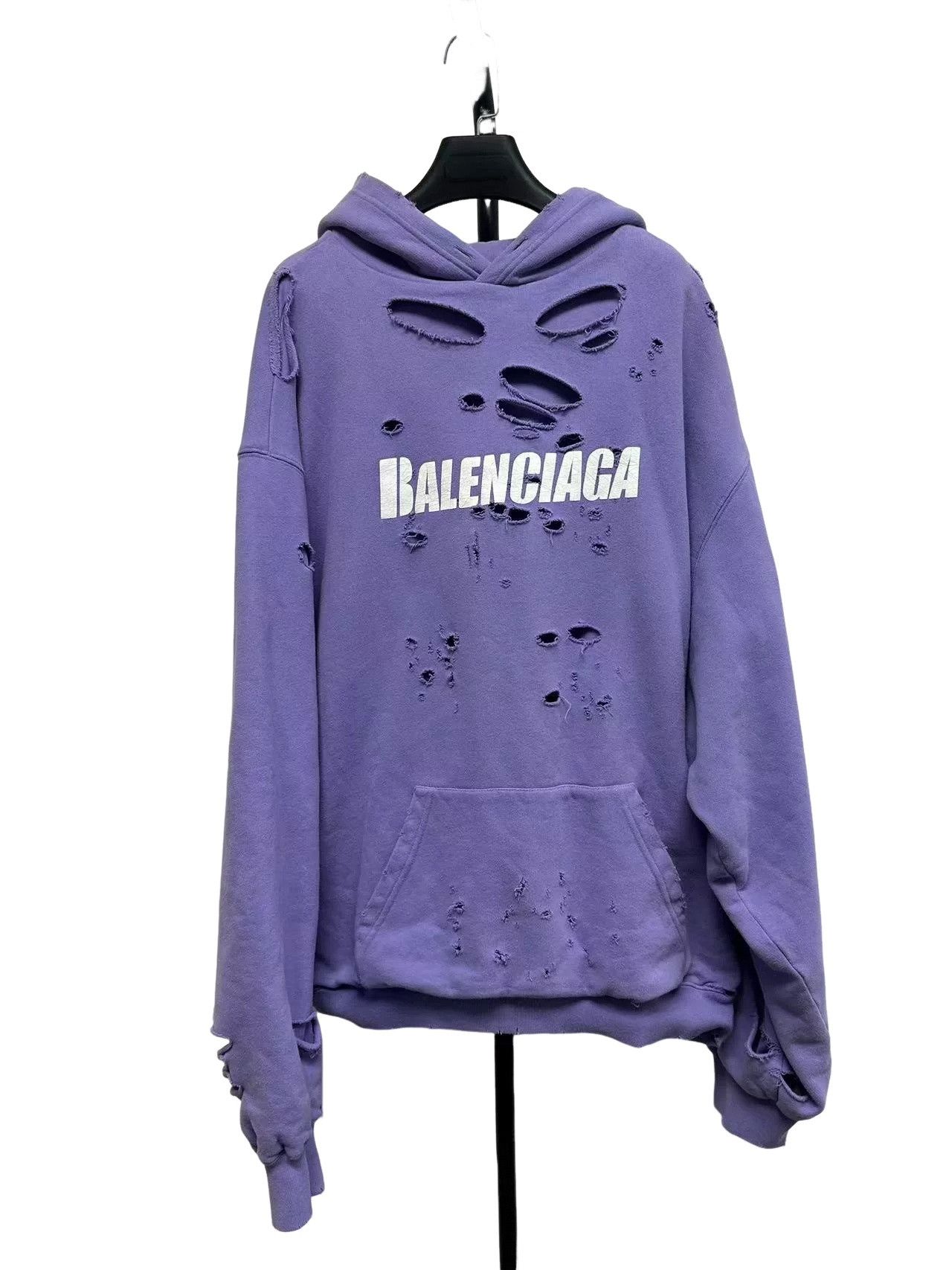 Balenciaga Balenciaga Distressed Logo Hoodie Purple XS Size US XS / EU 42 / 0 - 1 Thumbnail
