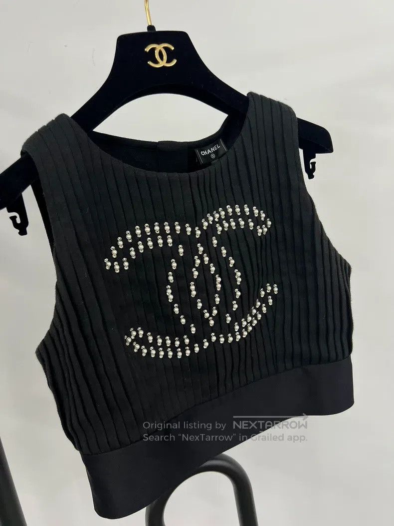 Chanel Chanel Black pearl rhinestone large double C large logo ve Size XS / US 0-2 / IT 36-38 - 2 Thumbnail
