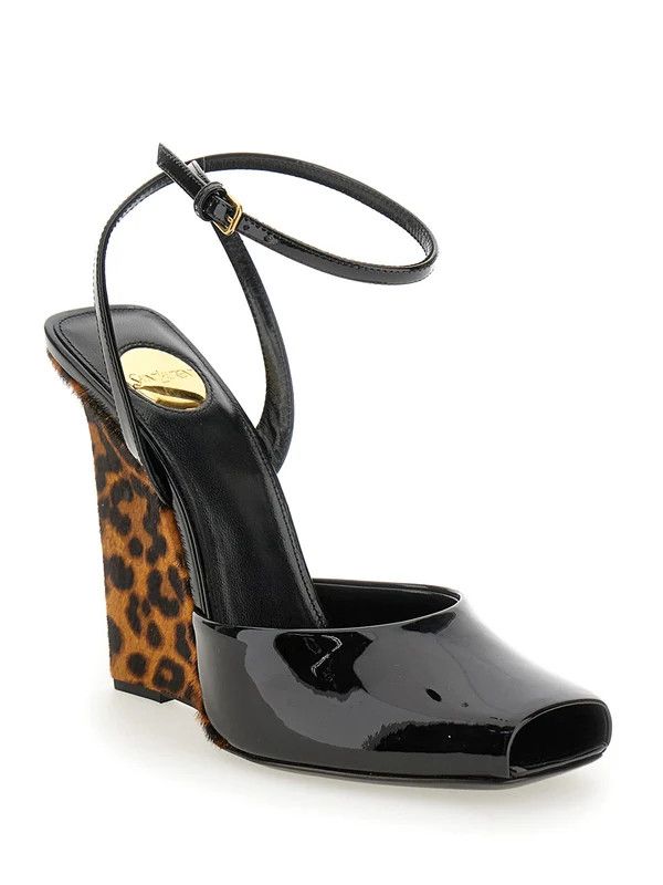 Saint Laurent Paris o1bcso1str0326 Scandale Leopard Wedge Heel in Black Size US 8 / IT 38 - 4 Thumbnail