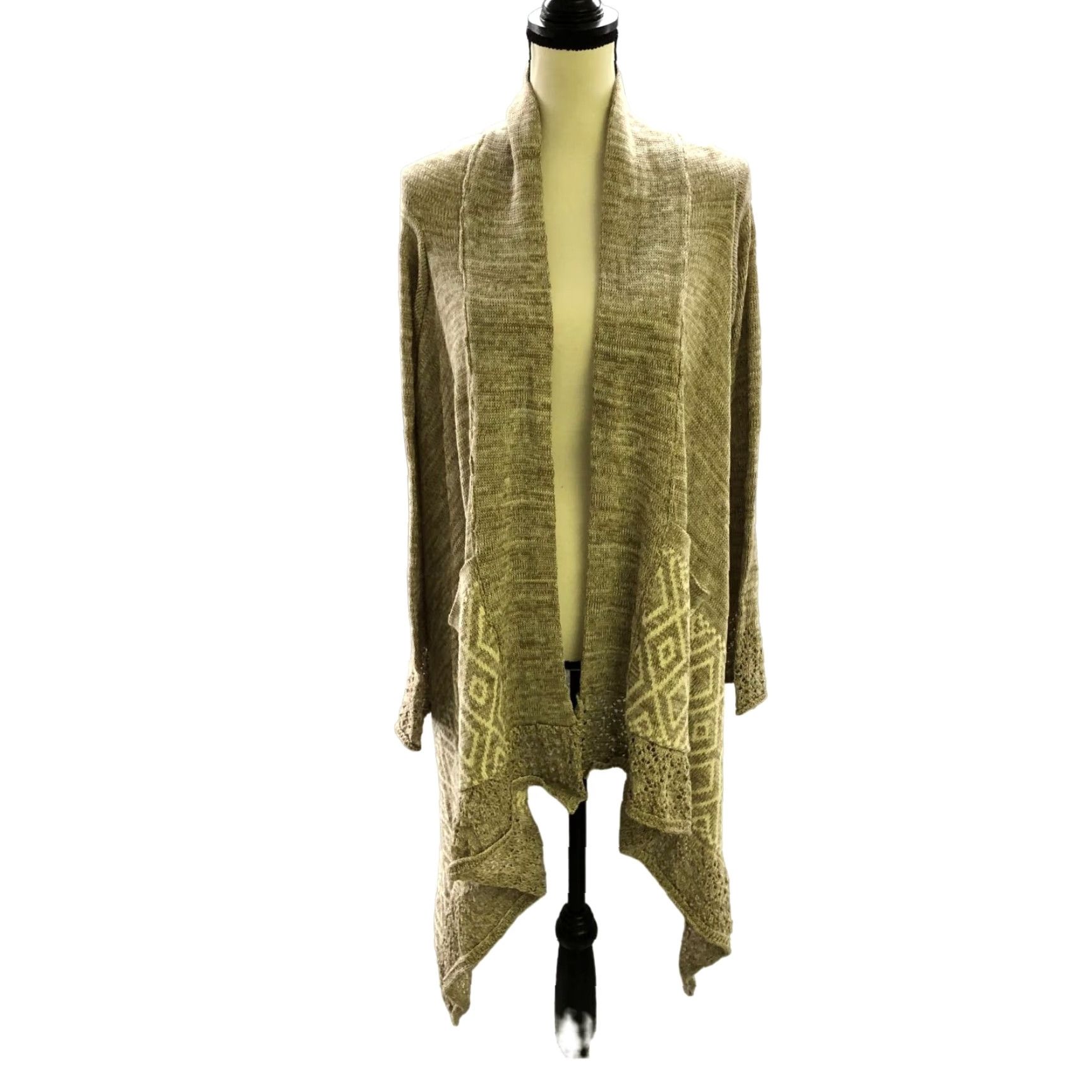 Vintage NWT Lovemarks Cardigan Womens L Open Front Boho Knit Heather Brown Beige Size L / US 10 / IT 46 - 3 Thumbnail