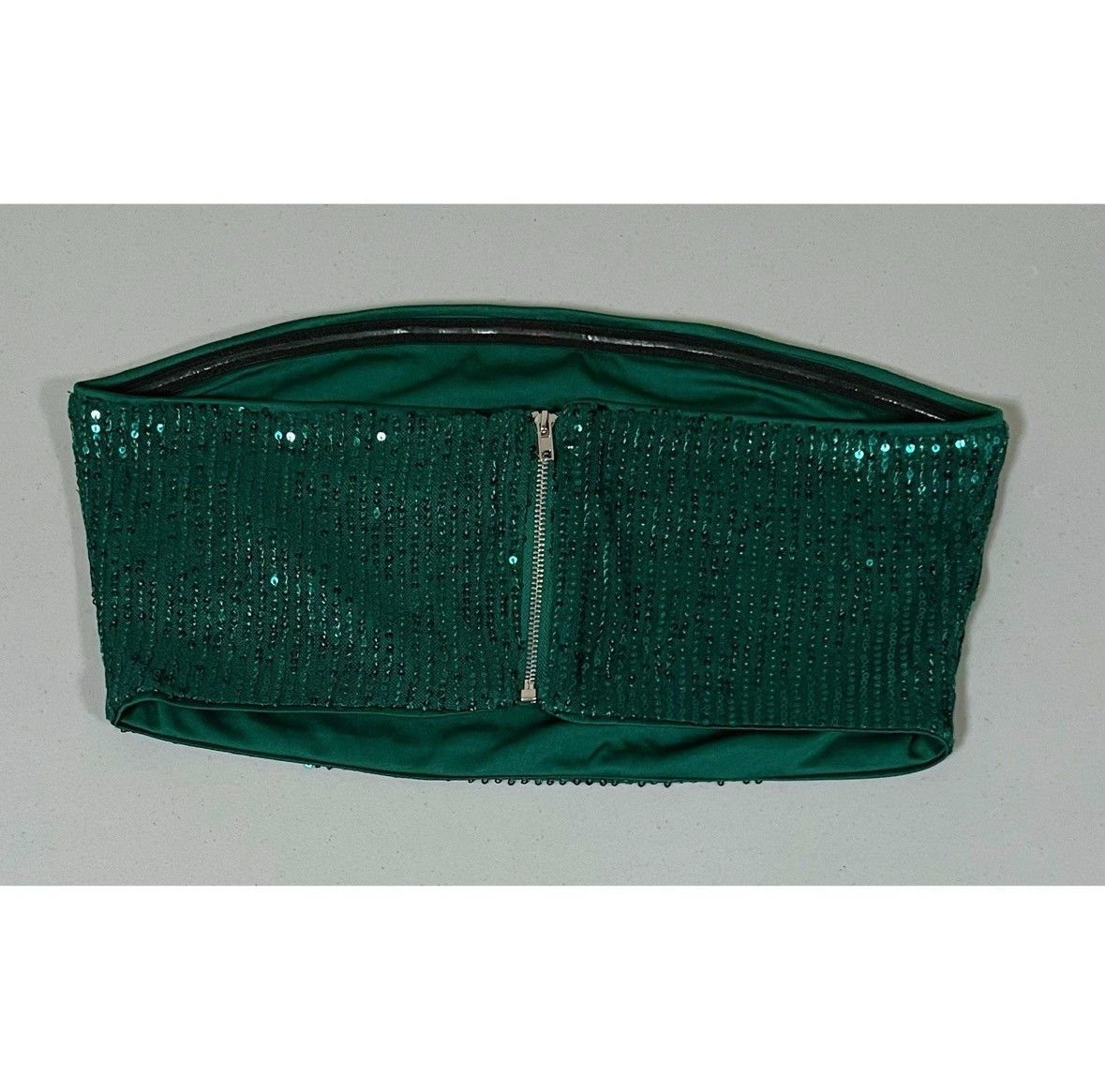 Vintage Dark Green Emerald Sequin Tube Top Shirt Blouse Size M ✨ Size M / US 6-8 / IT 42-44 - 3 Thumbnail