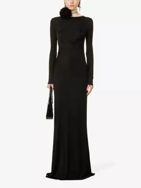 Saint Laurent Paris o1s1wg110924 Long Draped Dress in Crepe Jersey in Black Size M / US 6-8 / IT 42-44 - 2 Thumbnail