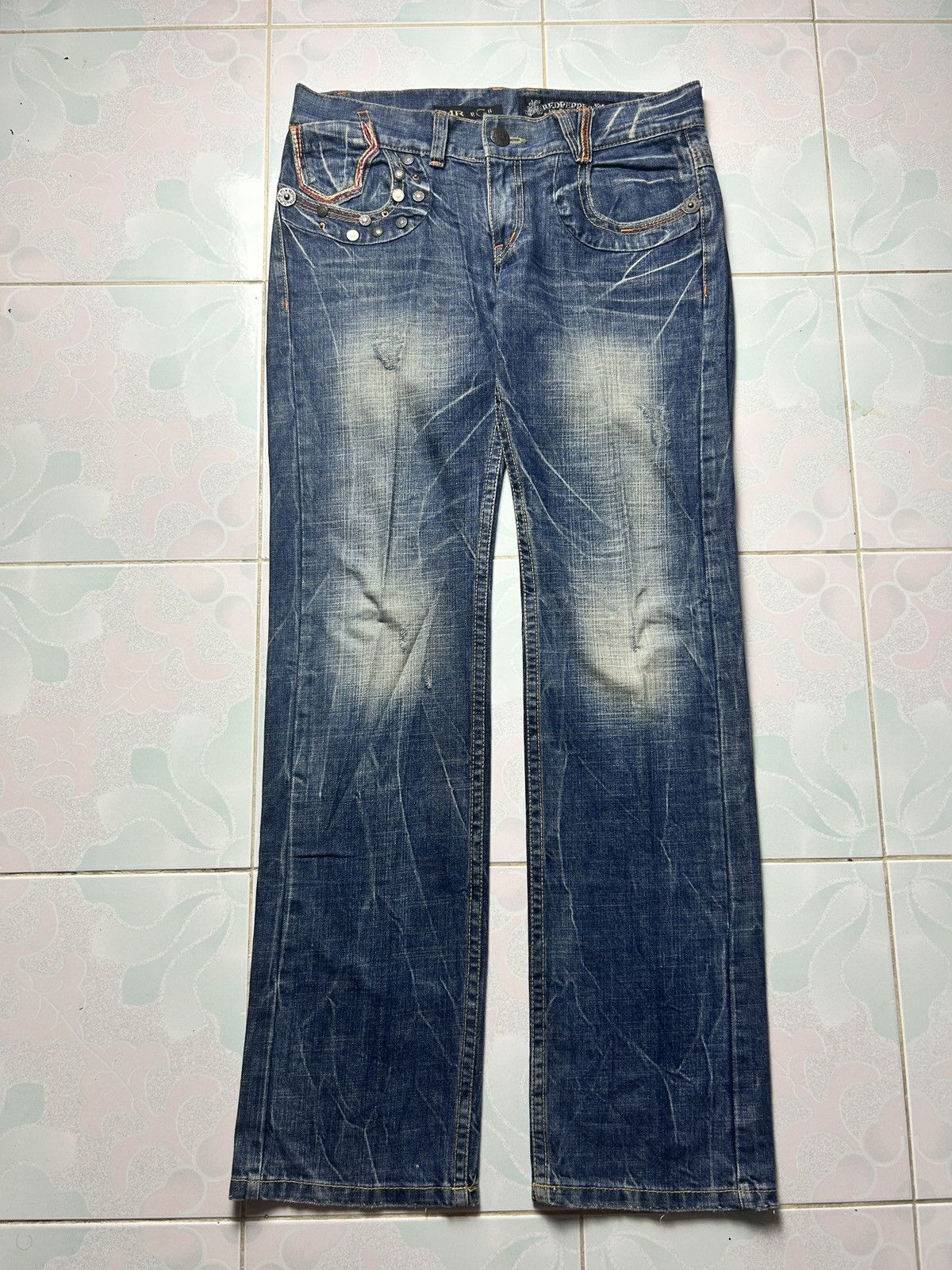 20471120 Vintage Japanese Red Pepper Red Label Denim Jeans Size US 35 - 1 Thumbnail