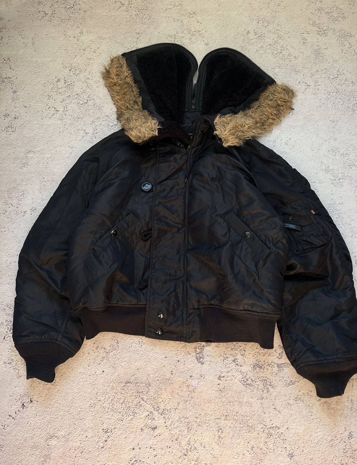 If Six Was Nine × Le Grande Bleu (L.G.B.) Y2K VINTAGE MOHAIR FUZZY FLUFFY FUR HOOD FAUX BOMBER JACKET Size US M / EU 48-50 / 2 - 9 Thumbnail