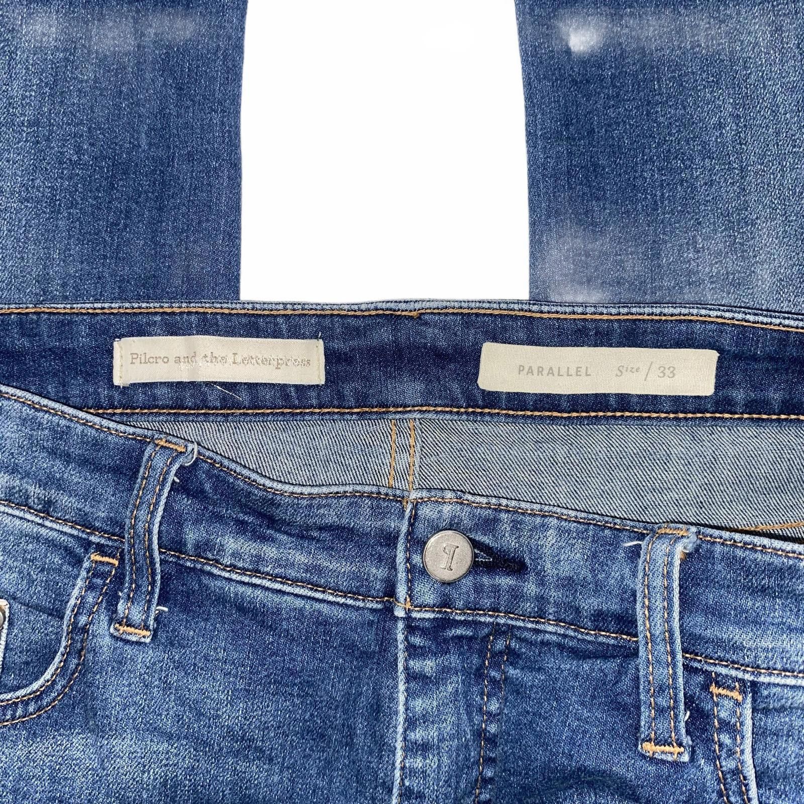 Designer Pilcro Parallel Straight Leg Jeans 33 Blue Patchwork Denim Size 33" - 2 Thumbnail