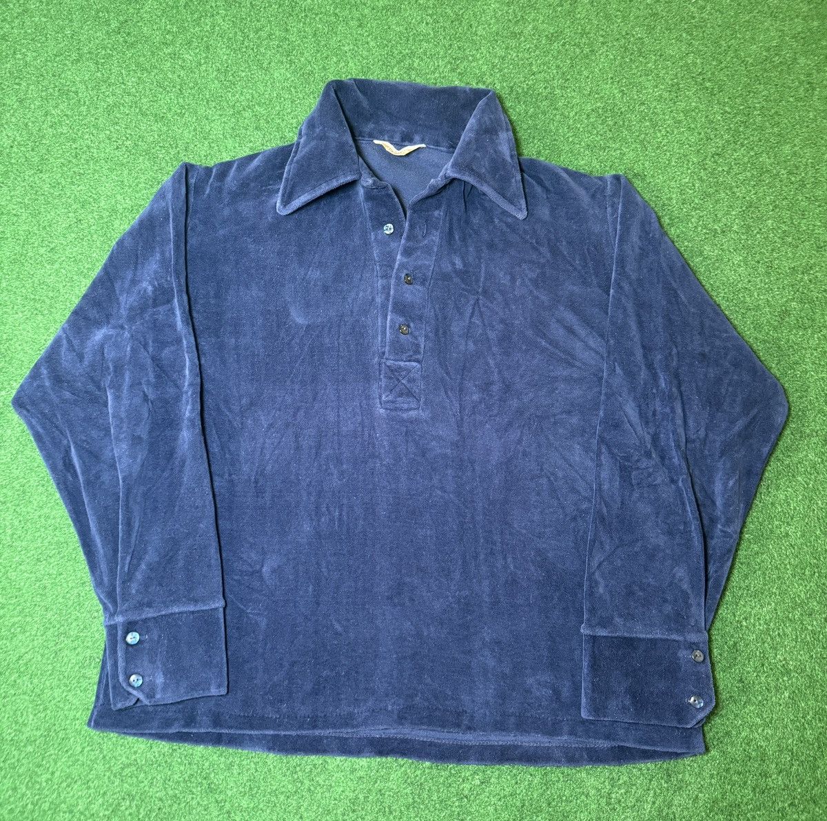 Jantzen × Vintage Vintage 70s Jantzen Blue Long Sleeve Blue Hippie Polo Shirt Size US M / EU 48-50 / 2 - 1 Thumbnail
