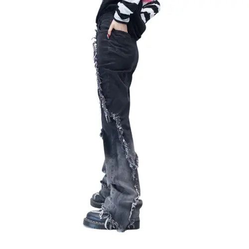 Jean Two Tone Frayed Stacked Denim Jeans Size US 28 / EU 44 - 3 Thumbnail