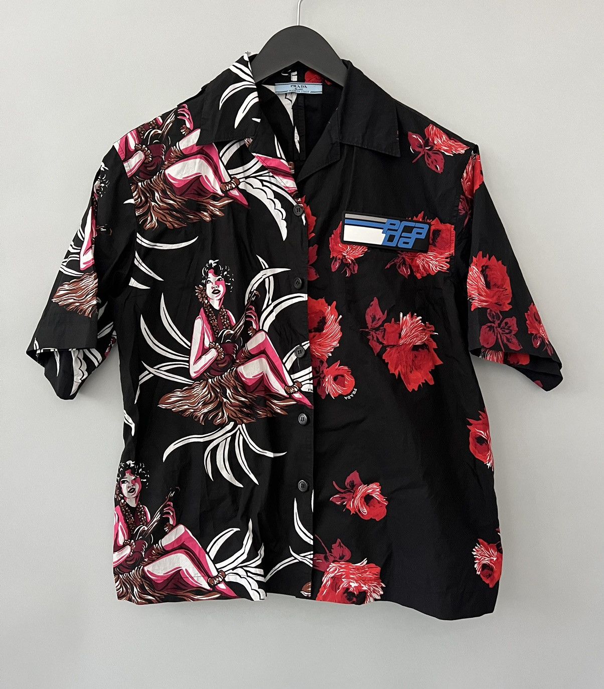 image of Prada Double Match Hawaiian Floral Bowling Shirt, Men's (Size Small)