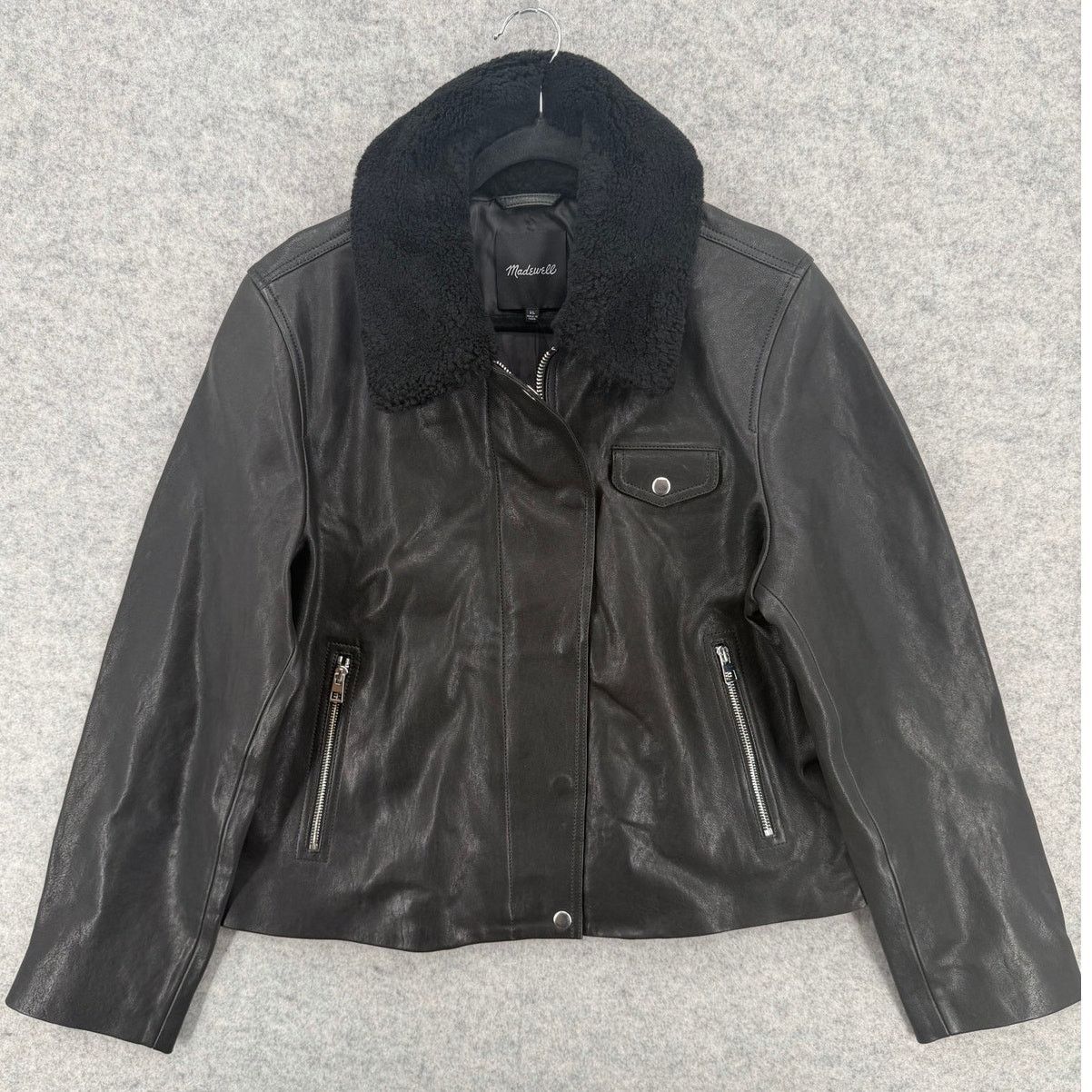 Madewell NWT Madewell Sherpa-Collar Asymmetric Zip Leather Jacket Size XL / US 12-14 / IT 48-50 - 1 Thumbnail