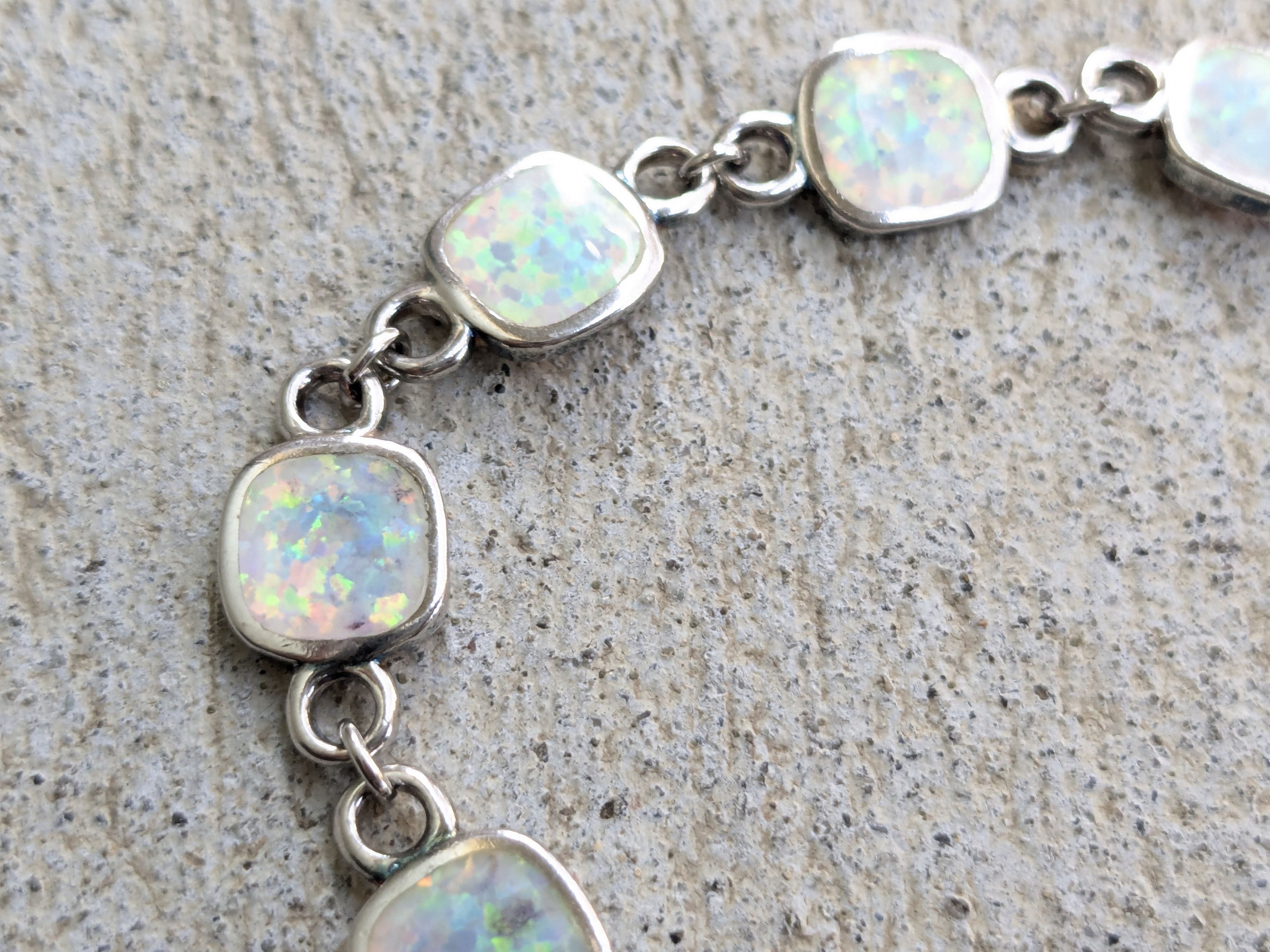 Jewelry Vintage Sterling Silver Bracelet Opal Chain 7.75" Y2K Size ONE SIZE - 5 Thumbnail