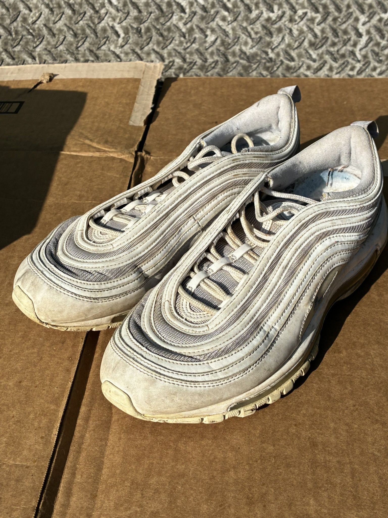 Nike Nike Air Max 97 Triple White Wolf Gray Men Size US 11 / EU 44 - 5 Thumbnail